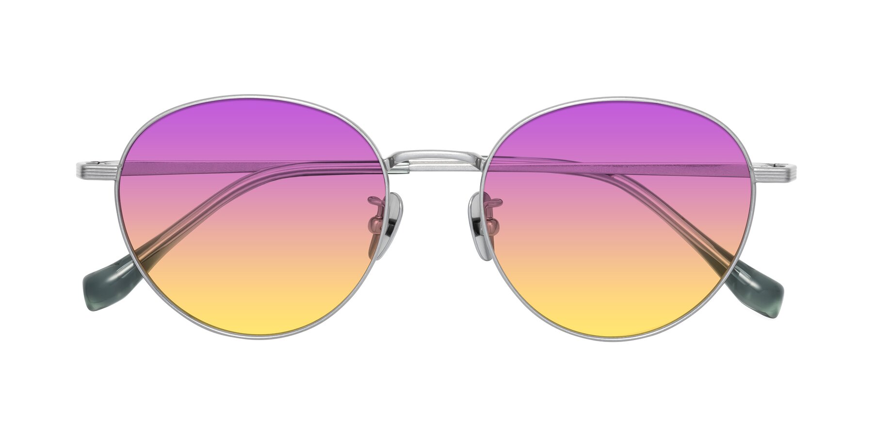 Folded Front of Sahala in Silver with Purple / Yellow Gradient Lenses