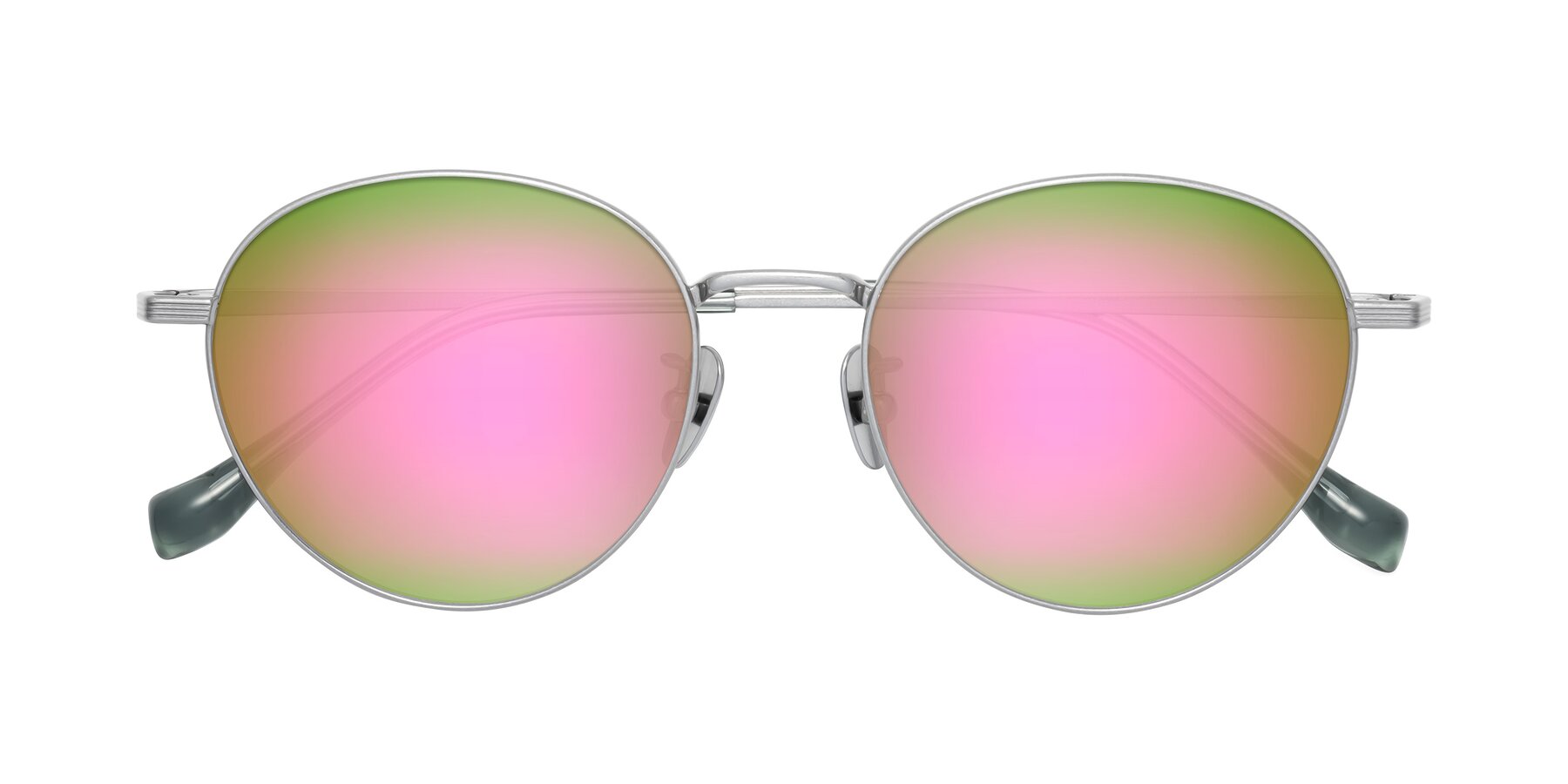 Folded Front of Sahala in Silver with Pink Mirrored Lenses