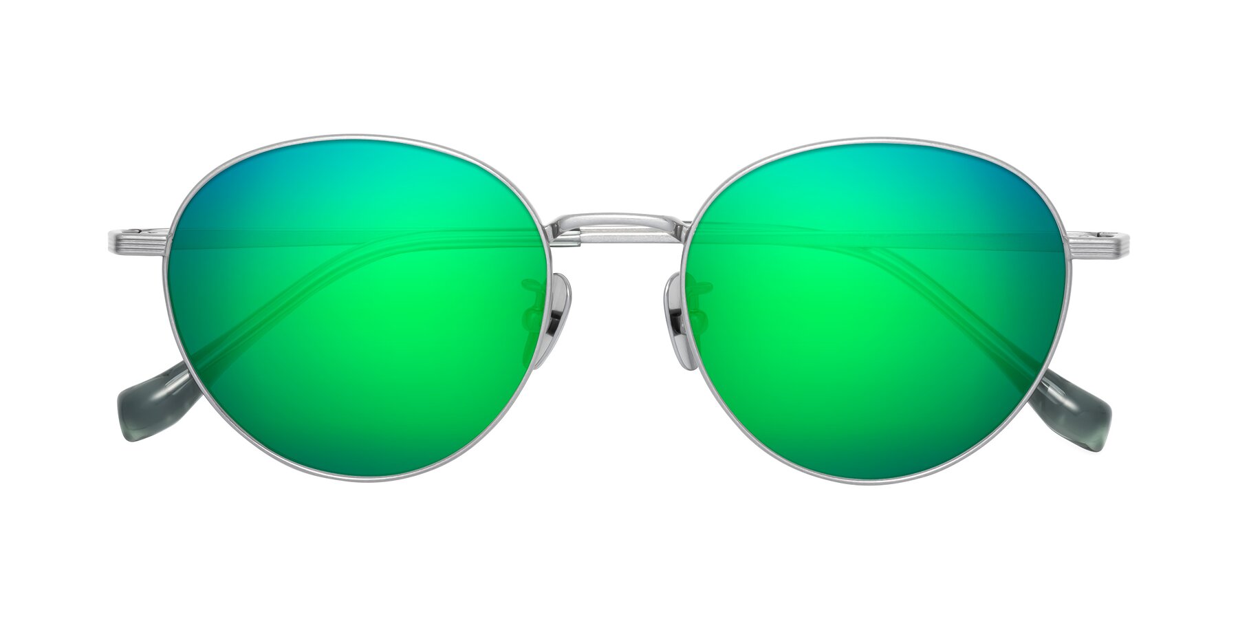 Folded Front of Sahala in Silver with Green Mirrored Lenses