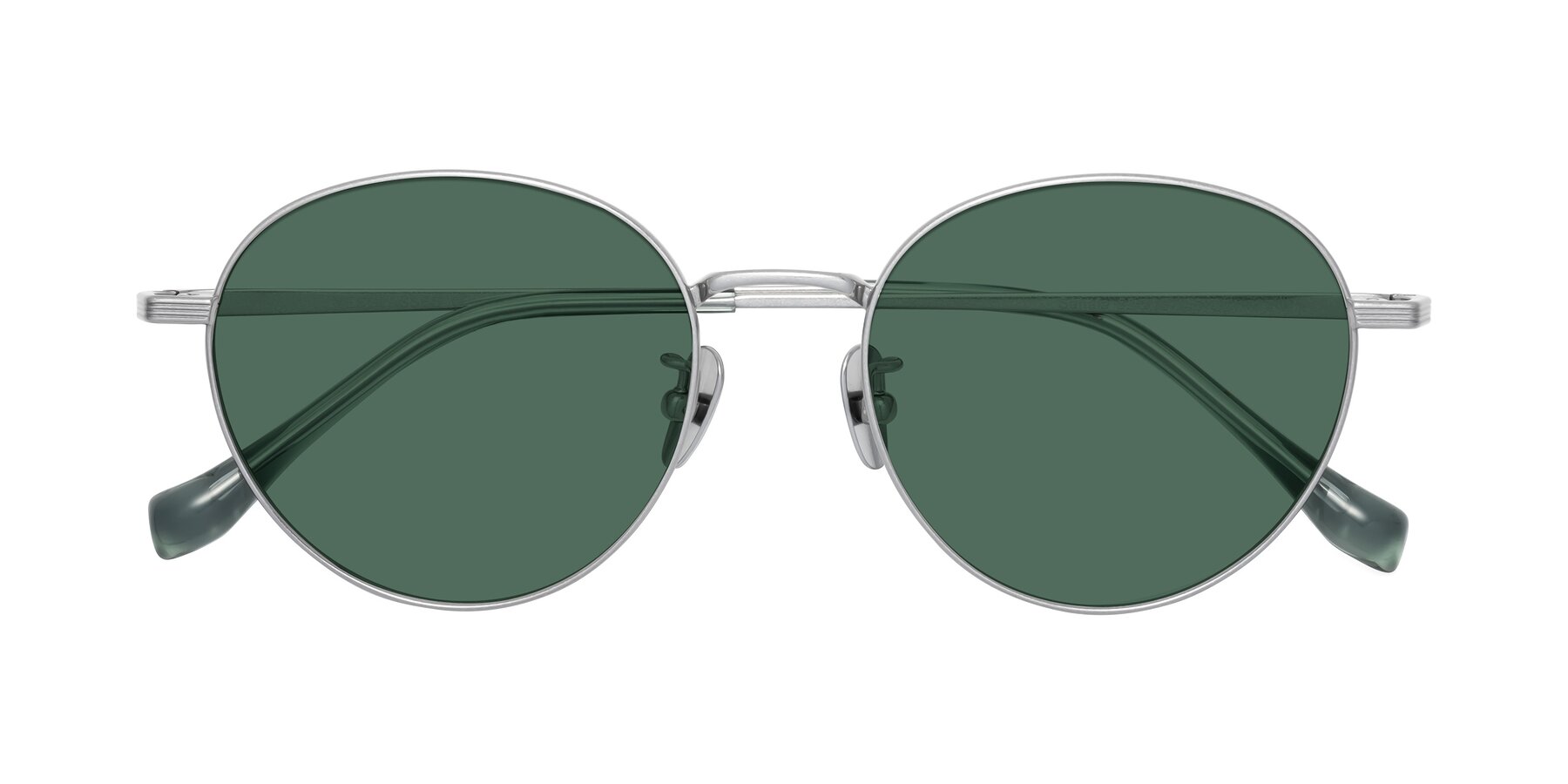 Folded Front of Sahala in Silver with Green Polarized Lenses