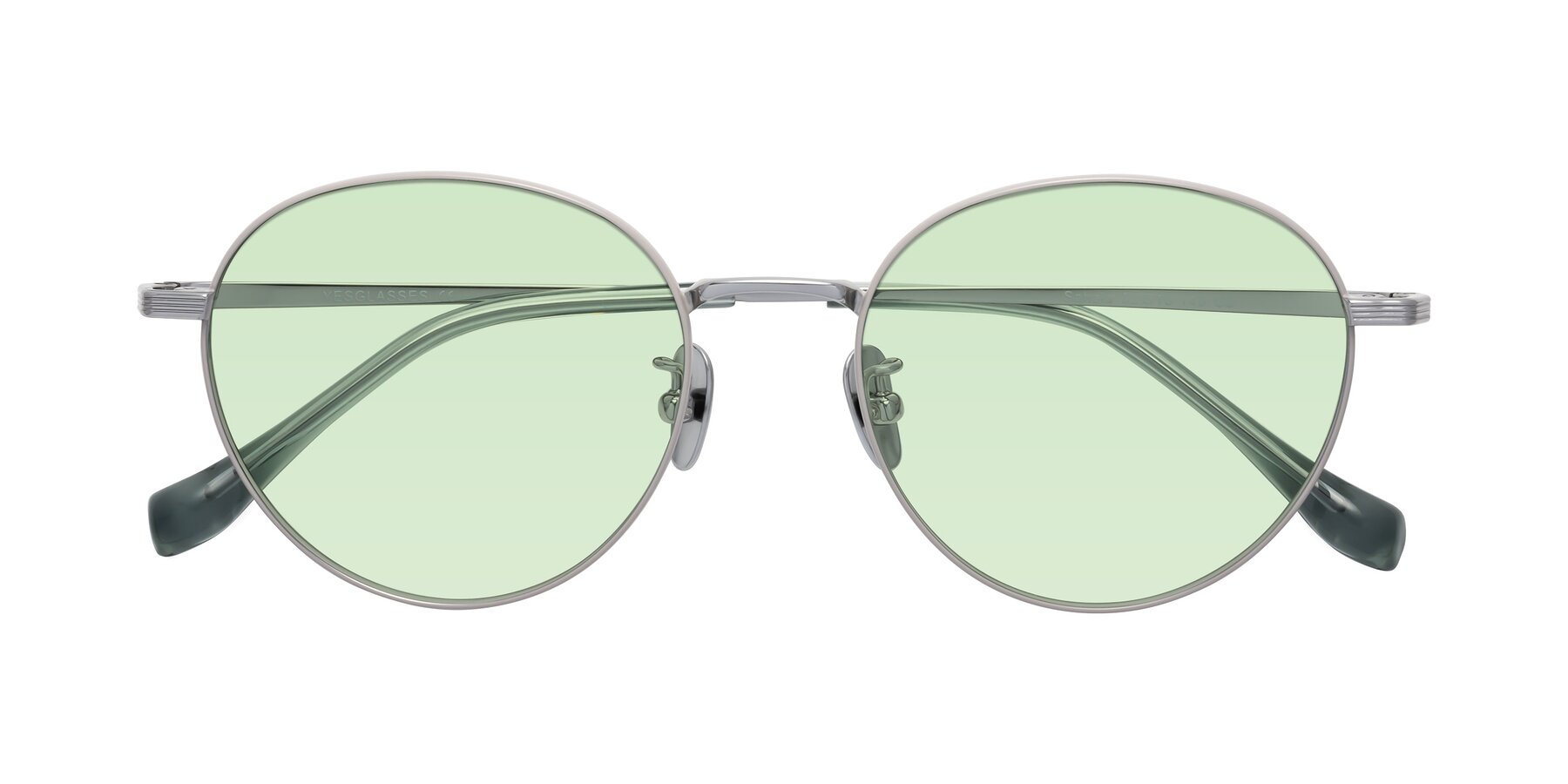 Folded Front of Sahala in Gray-Silver with Light Green Tinted Lenses