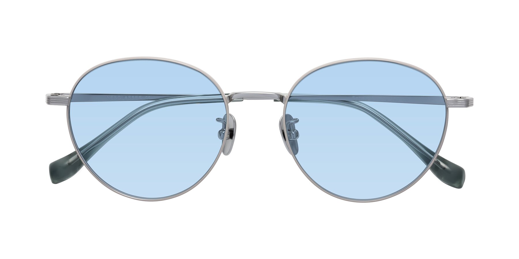 Folded Front of Sahala in Gray-Silver with Light Blue Tinted Lenses