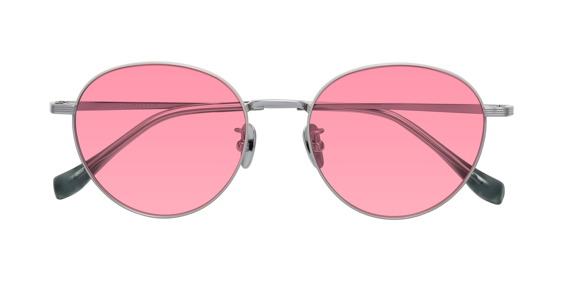 Folded Front of Sahala in Gray-Silver with Pink Tinted Lenses