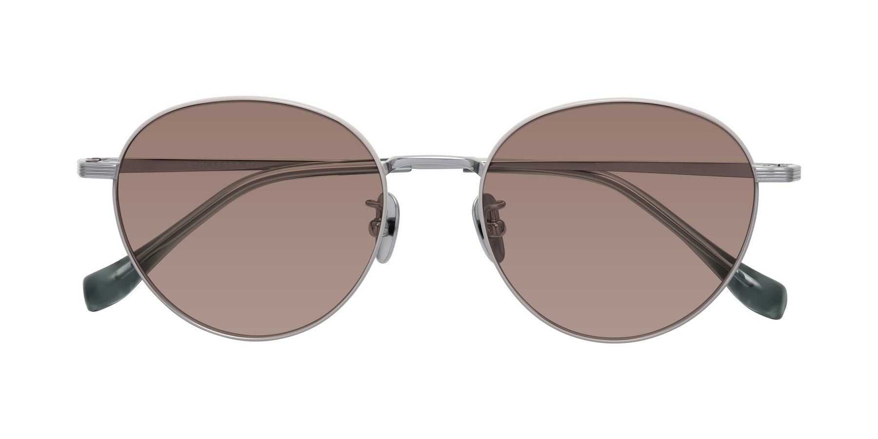 Folded Front of Sahala in Gray-Silver with Medium Brown Tinted Lenses