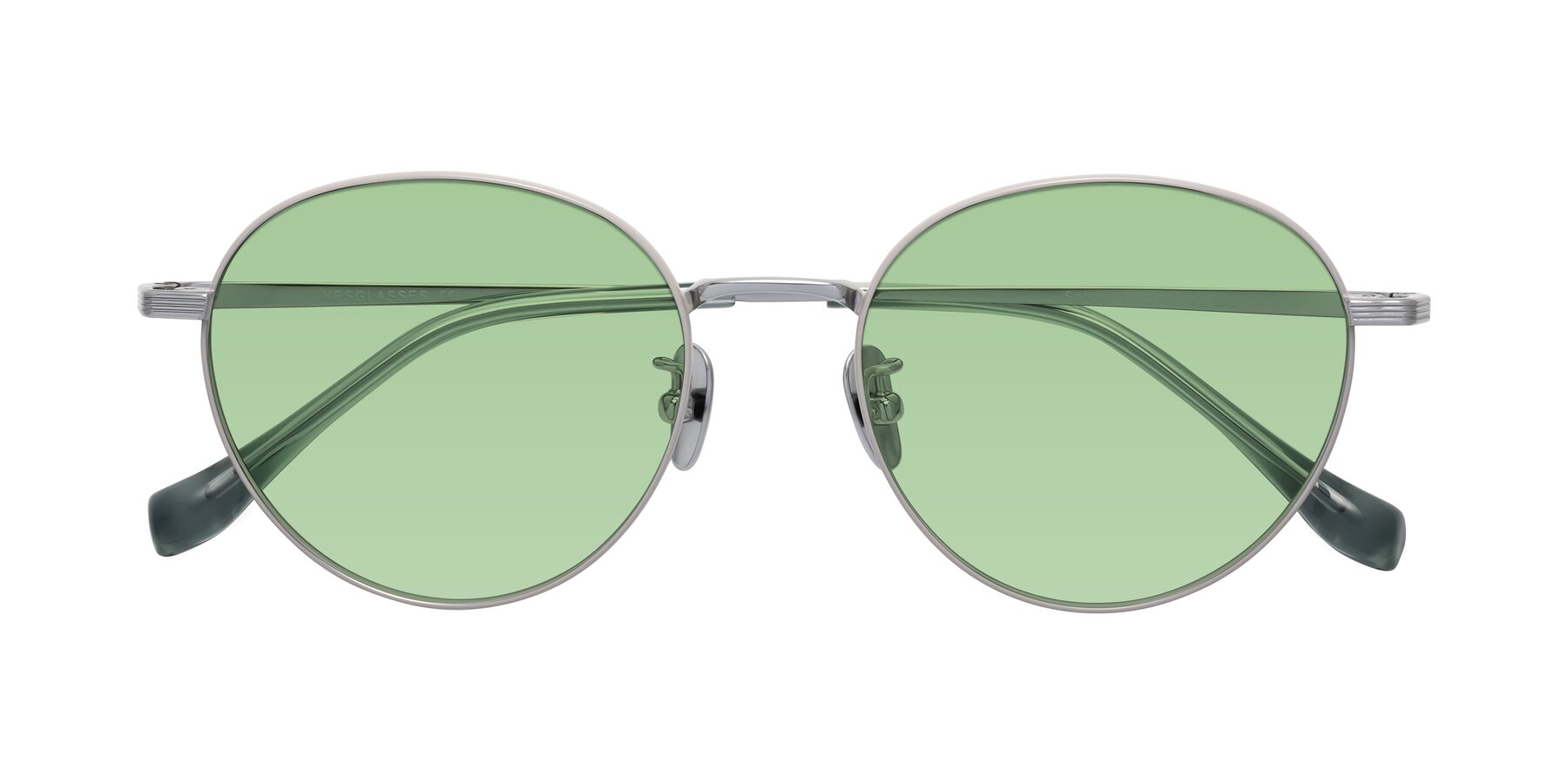 Folded Front of Sahala in Gray-Silver with Medium Green Tinted Lenses