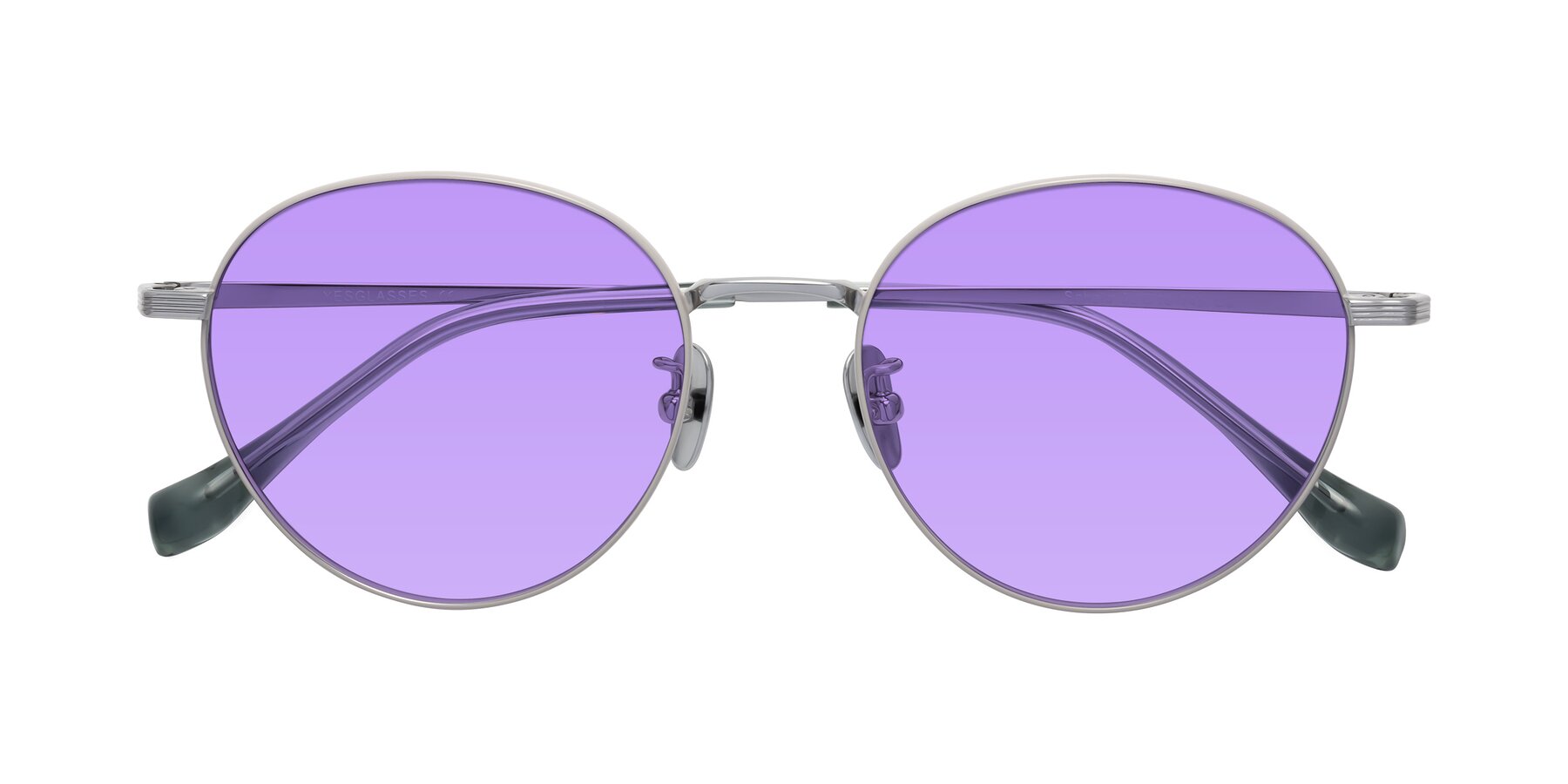 Folded Front of Sahala in Gray-Silver with Medium Purple Tinted Lenses