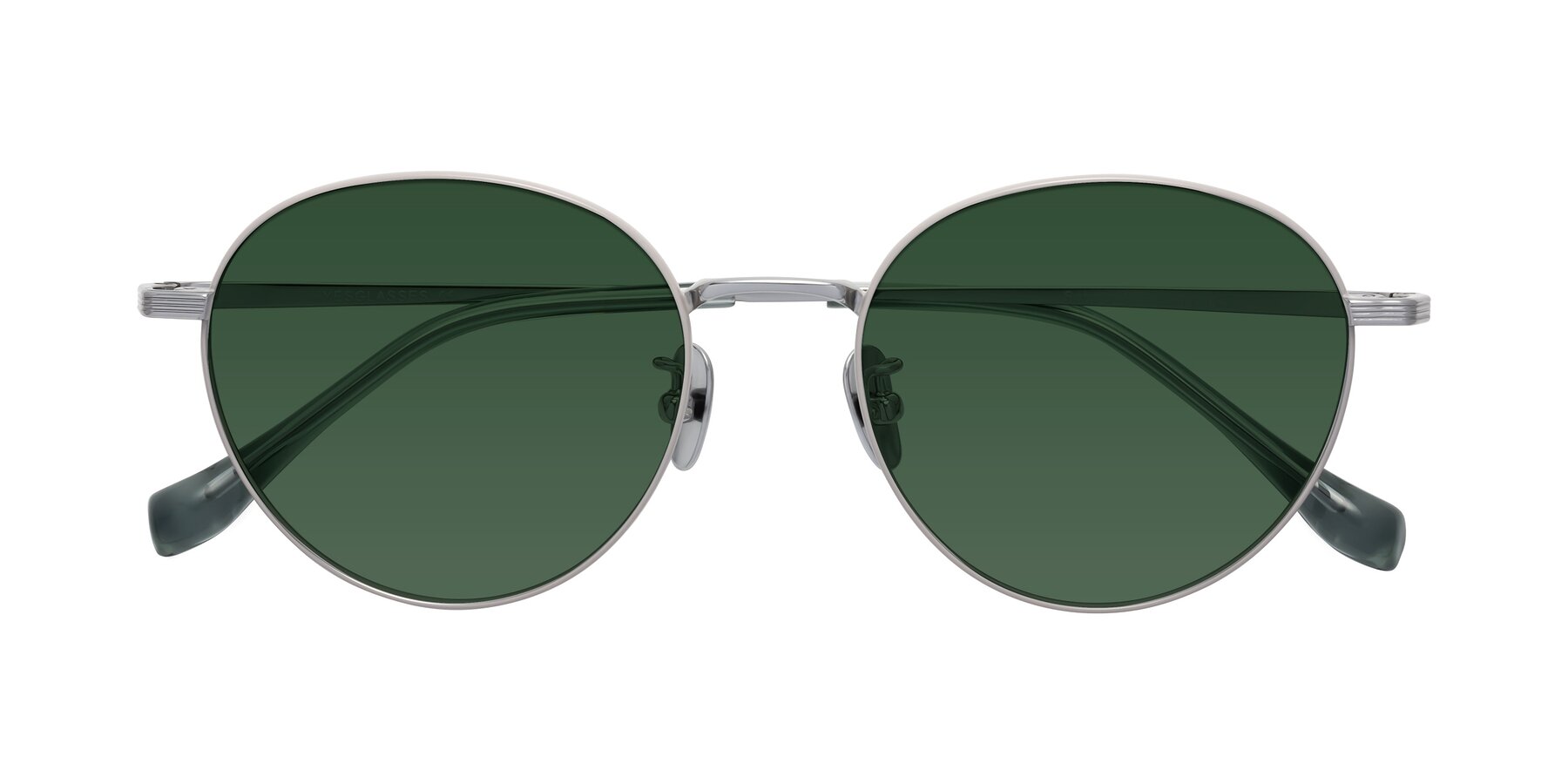 Folded Front of Sahala in Gray-Silver with Green Tinted Lenses