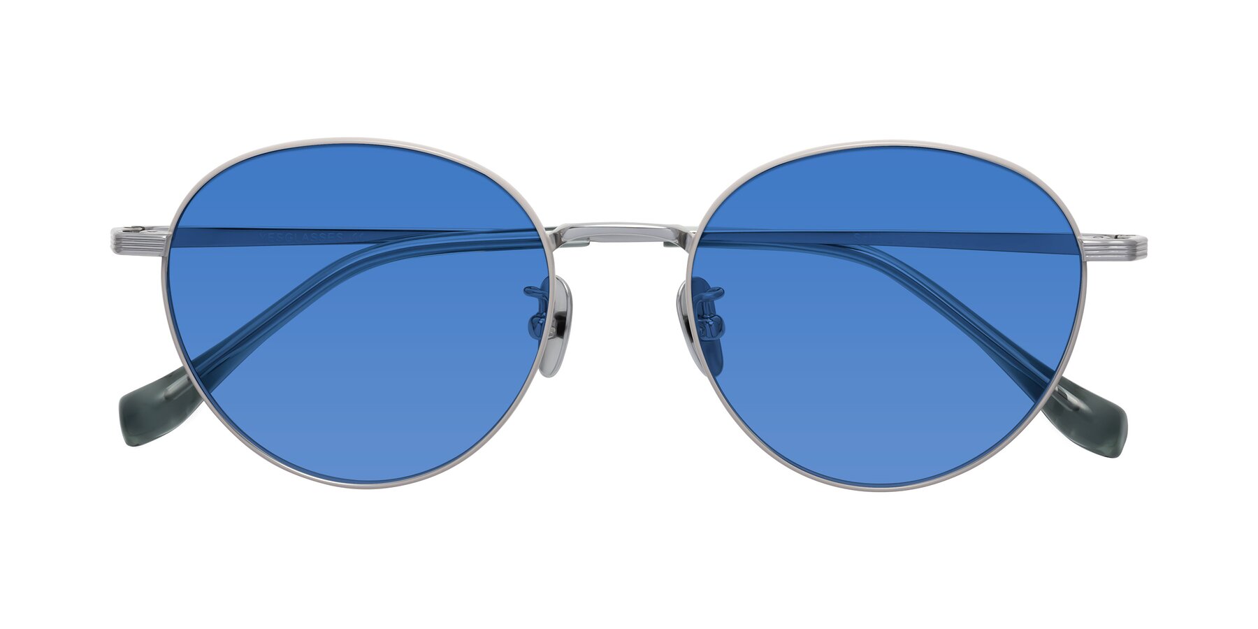 Folded Front of Sahala in Gray-Silver with Blue Tinted Lenses