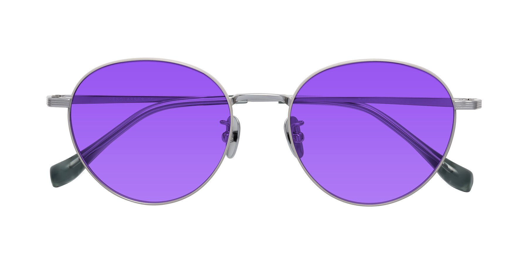 Folded Front of Sahala in Gray-Silver with Purple Tinted Lenses