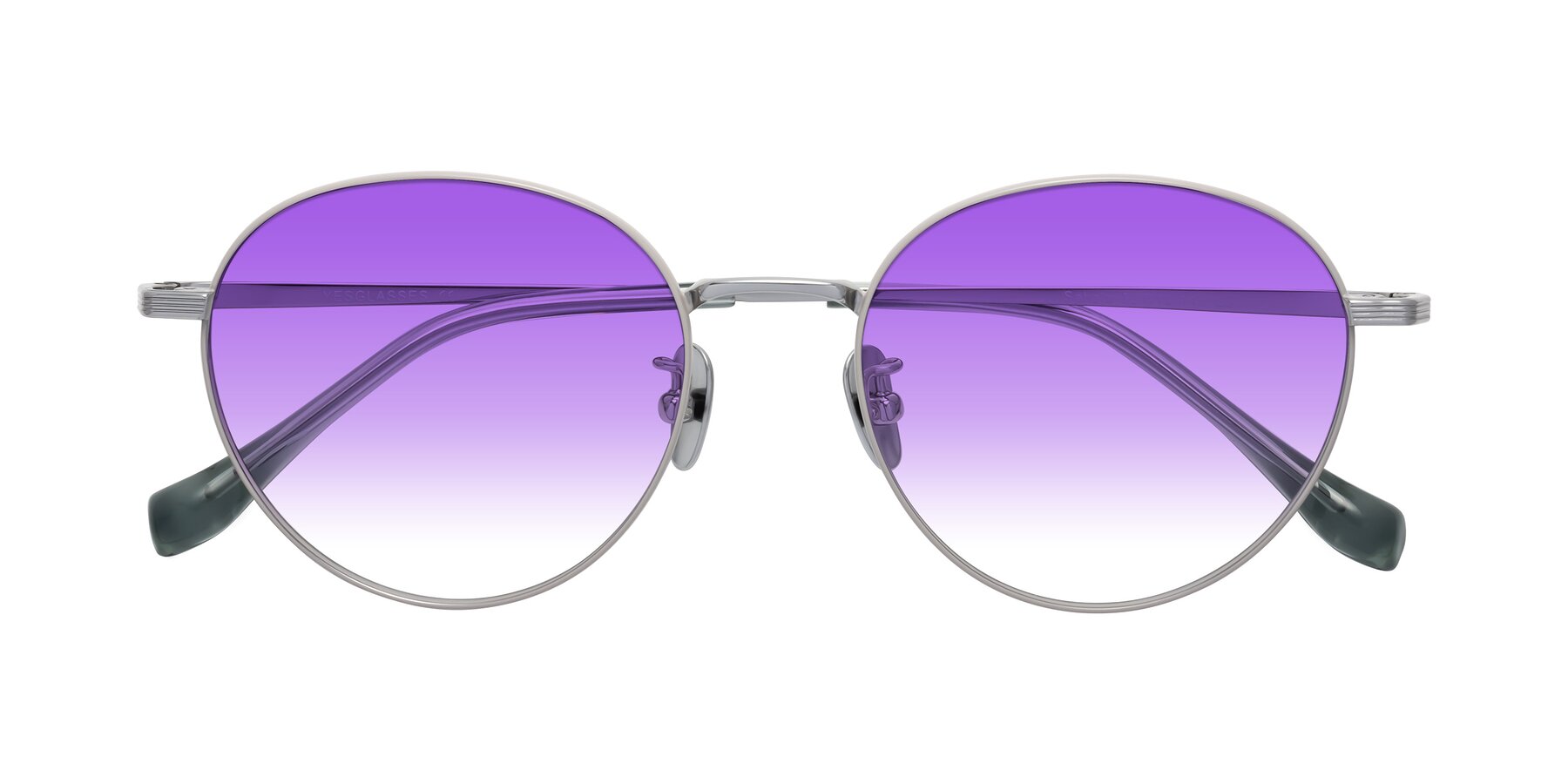 Folded Front of Sahala in Gray-Silver with Purple Gradient Lenses