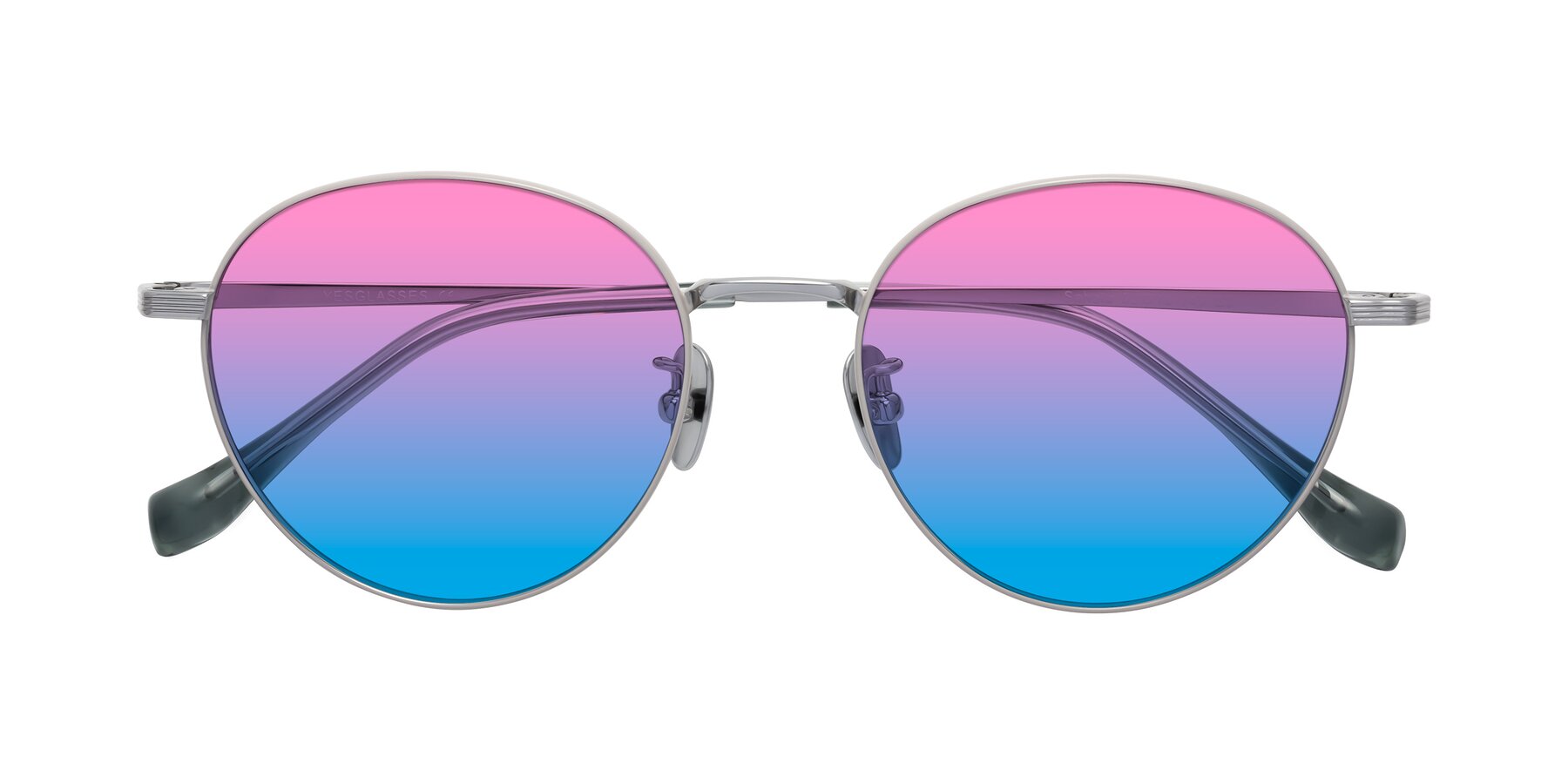 Folded Front of Sahala in Gray-Silver with Pink / Blue Gradient Lenses