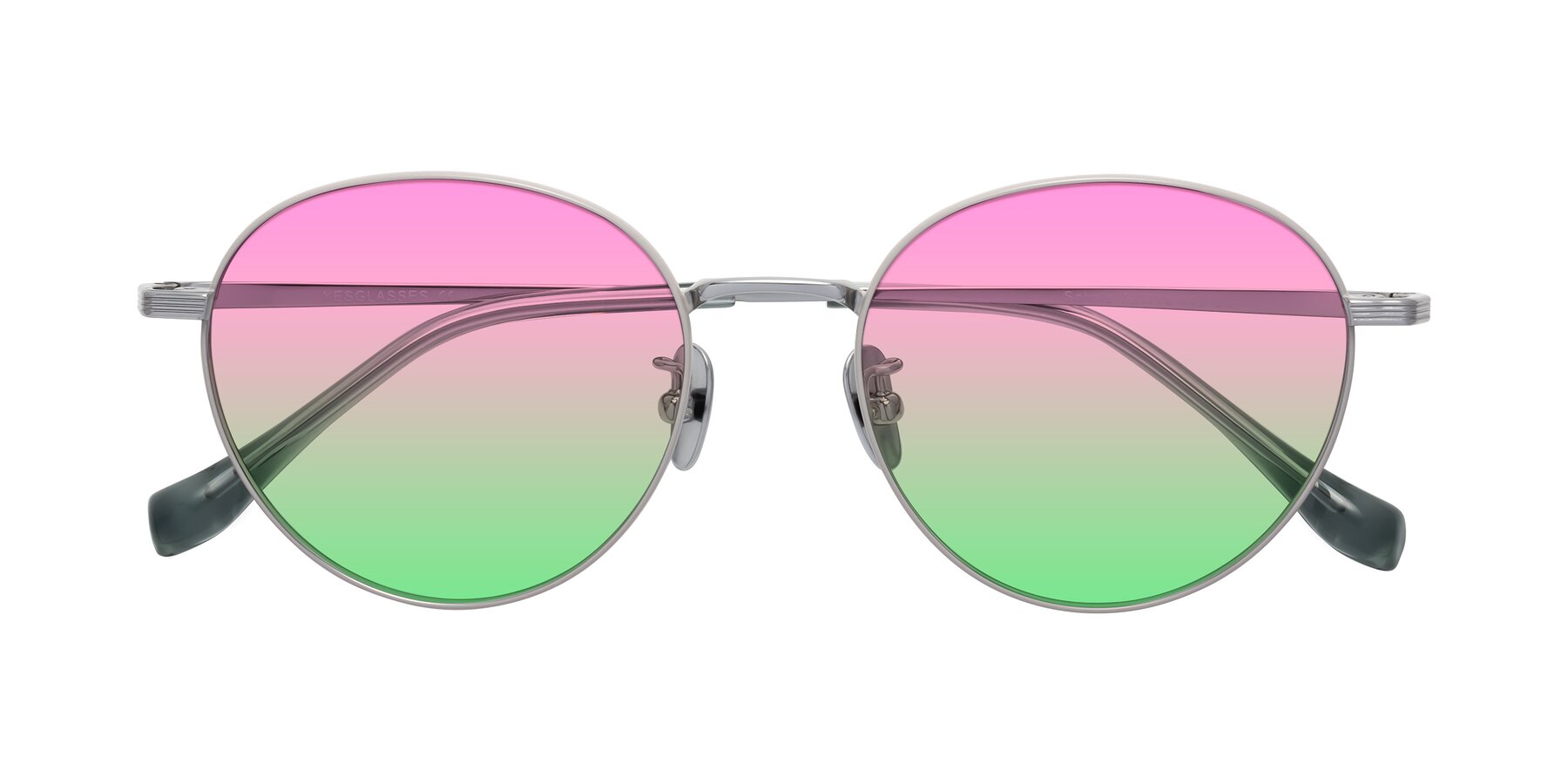 Folded Front of Sahala in Gray-Silver with Pink / Green Gradient Lenses