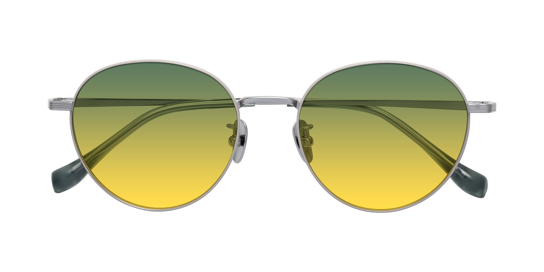 Folded Front of Sahala in Gray-Silver with Green / Yellow Gradient Lenses