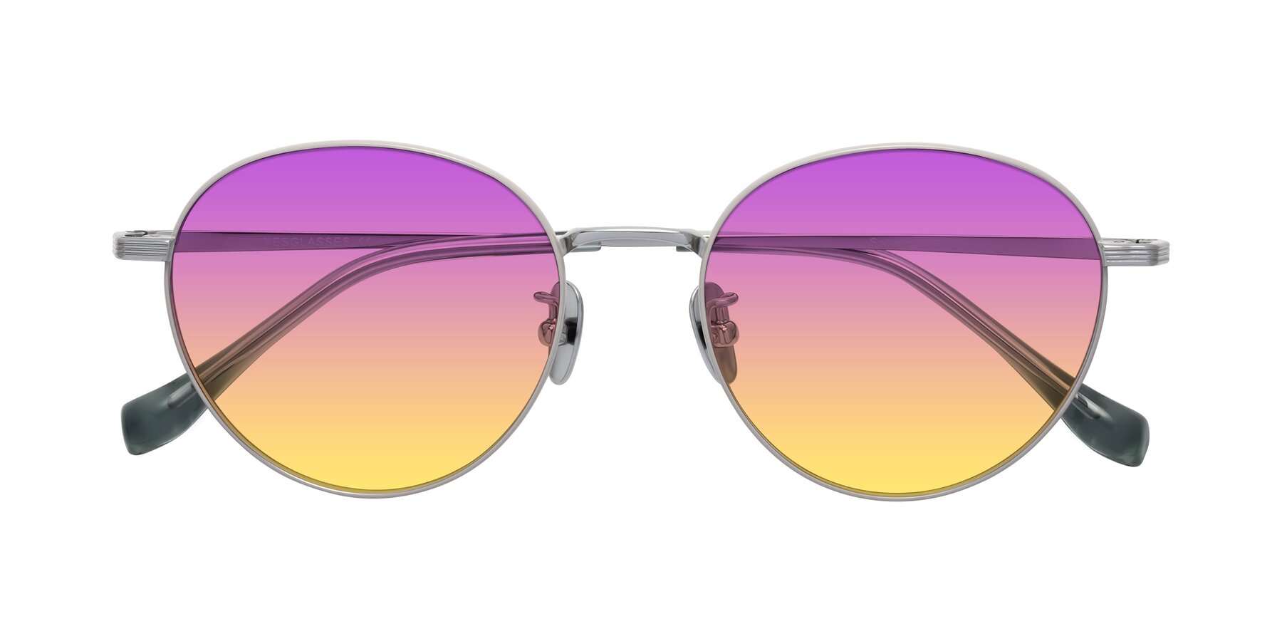 Folded Front of Sahala in Gray-Silver with Purple / Yellow Gradient Lenses