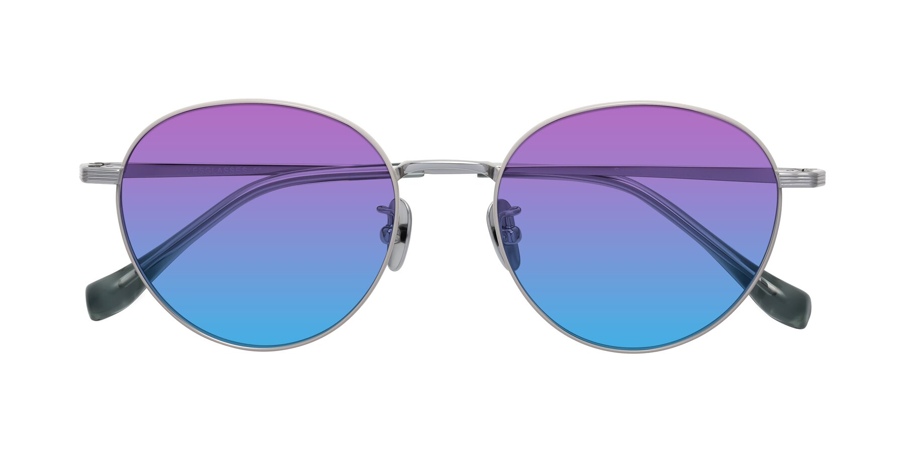 Folded Front of Sahala in Gray-Silver with Purple / Blue Gradient Lenses