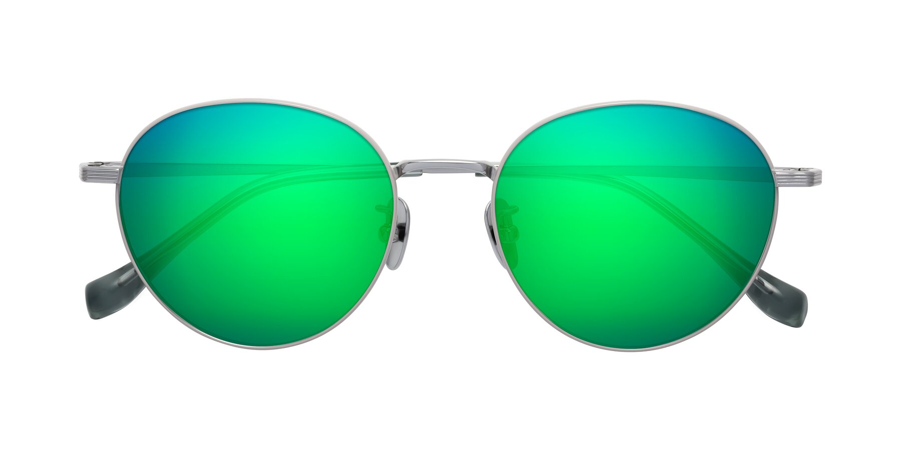 Folded Front of Sahala in Gray-Silver with Green Mirrored Lenses