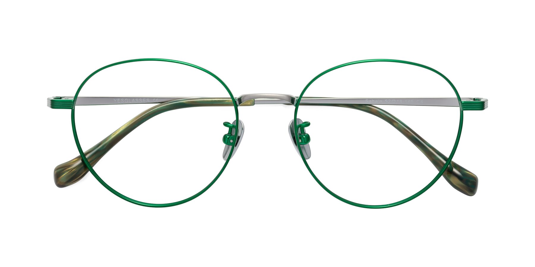 Folded Front of Sahala in Green-Sliver with Clear Blue Light Blocking Lenses