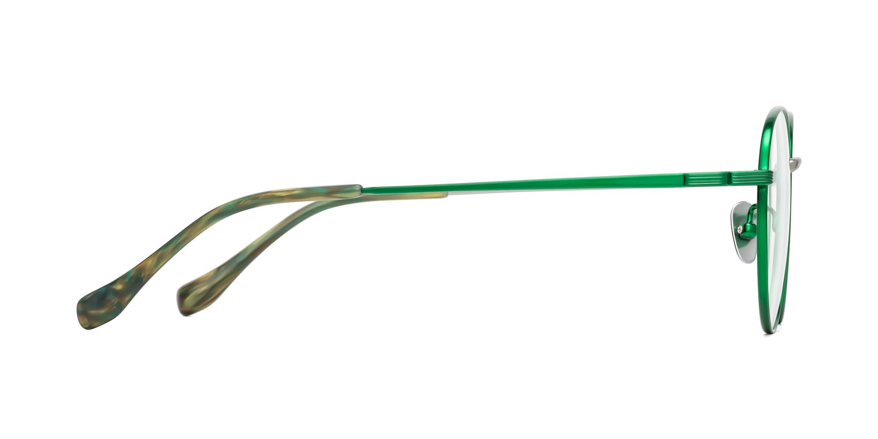 Side of Sahala in Green-Sliver with Clear Reading Eyeglass Lenses