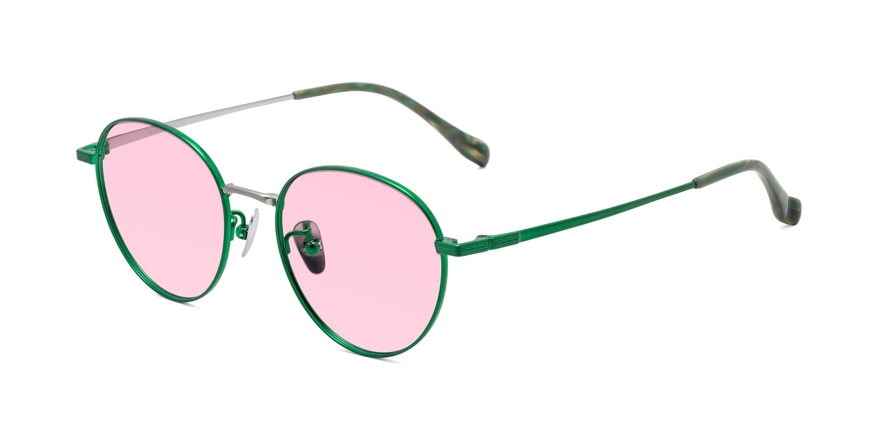 Angle of Sahala in Green-Sliver with Light Pink Tinted Lenses