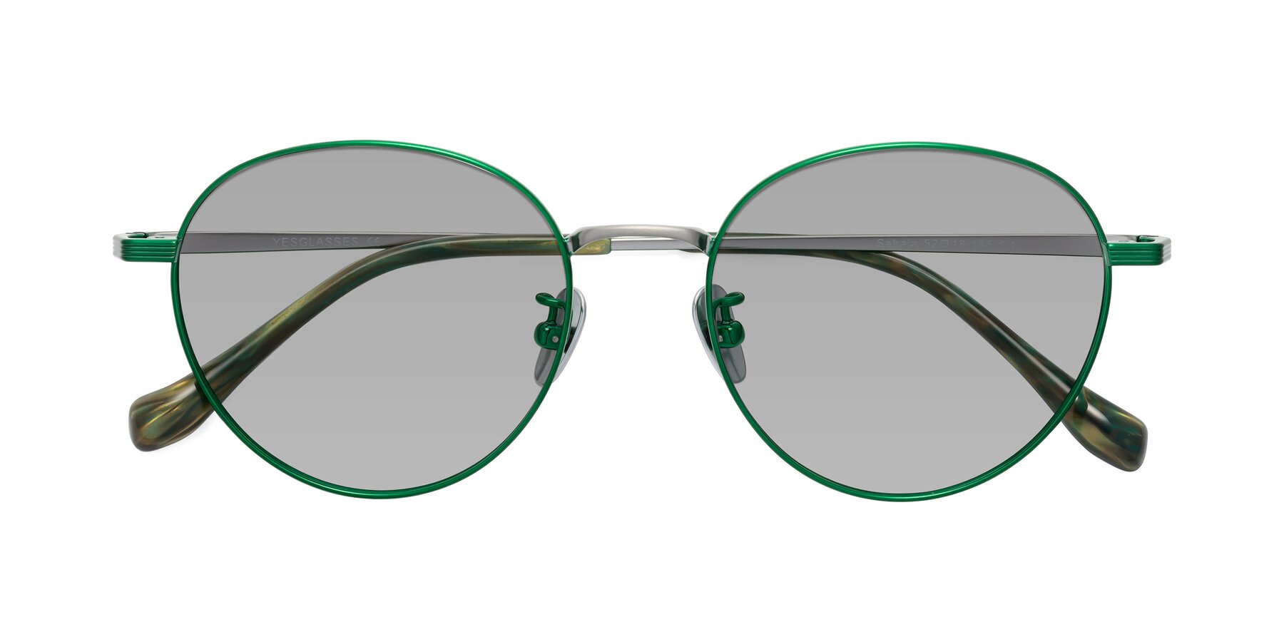 Folded Front of Sahala in Green-Sliver with Light Gray Tinted Lenses