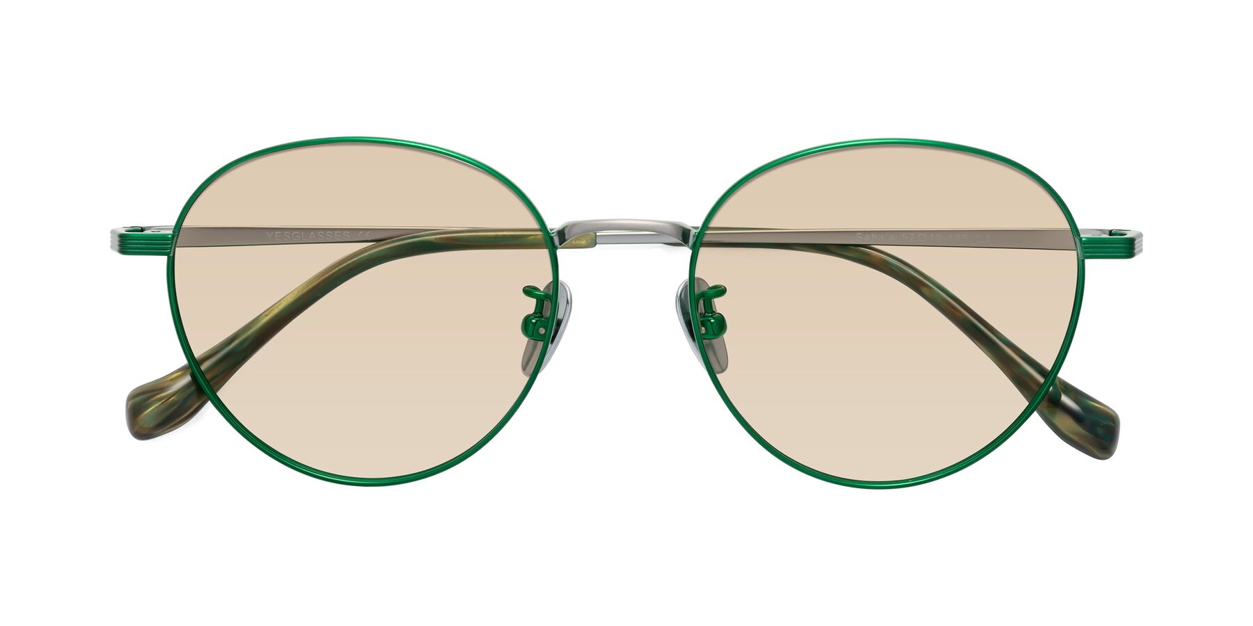 Folded Front of Sahala in Green-Sliver with Light Brown Tinted Lenses