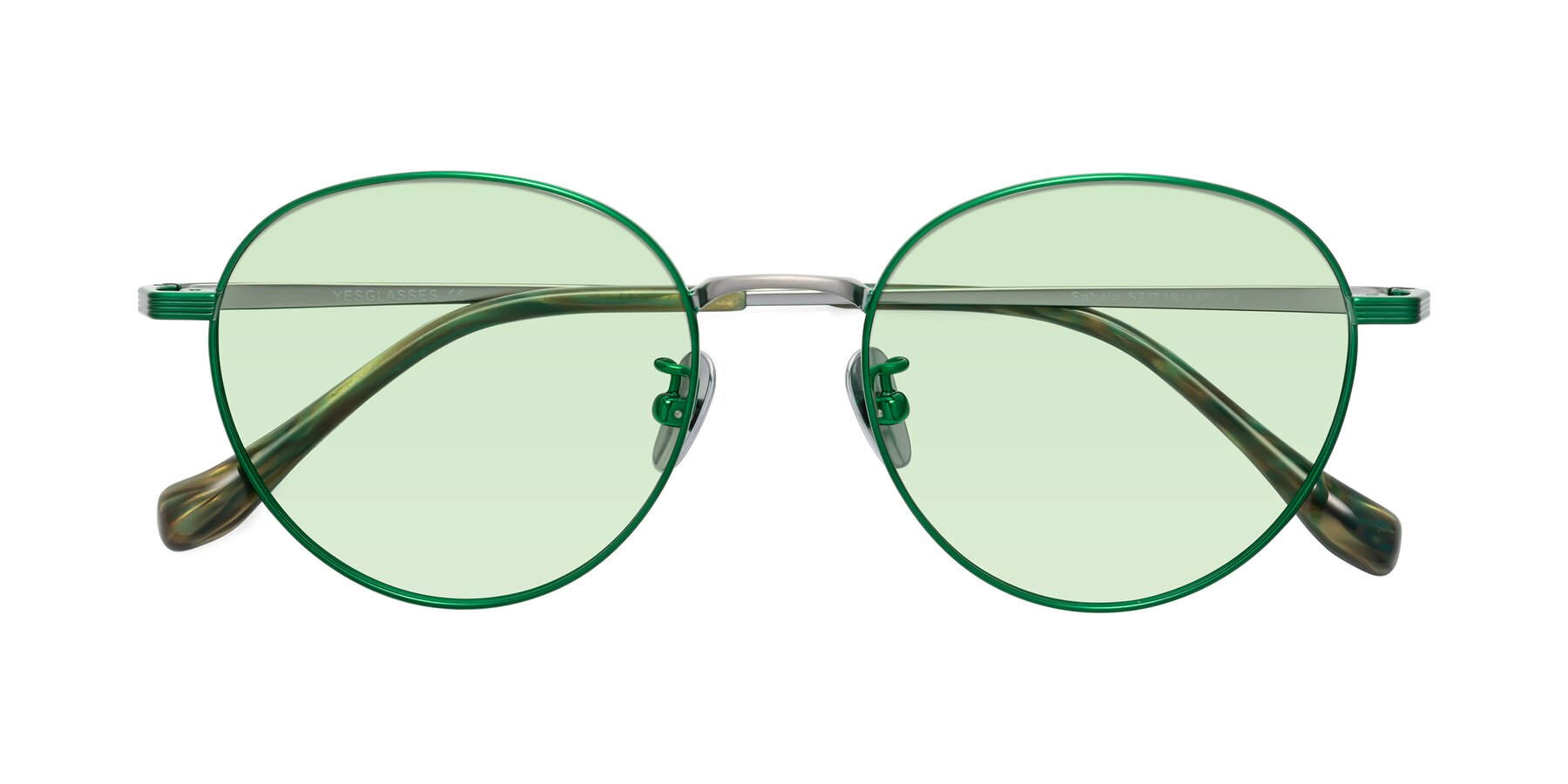 Folded Front of Sahala in Green-Sliver with Light Green Tinted Lenses