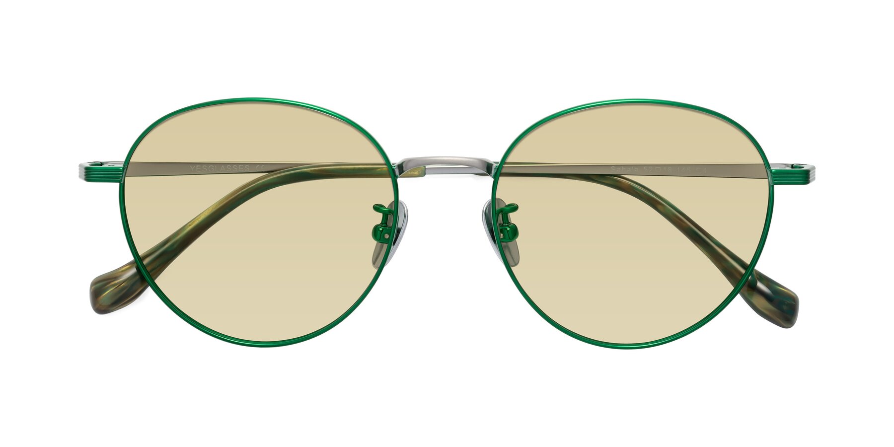 Folded Front of Sahala in Green-Sliver with Light Champagne Tinted Lenses