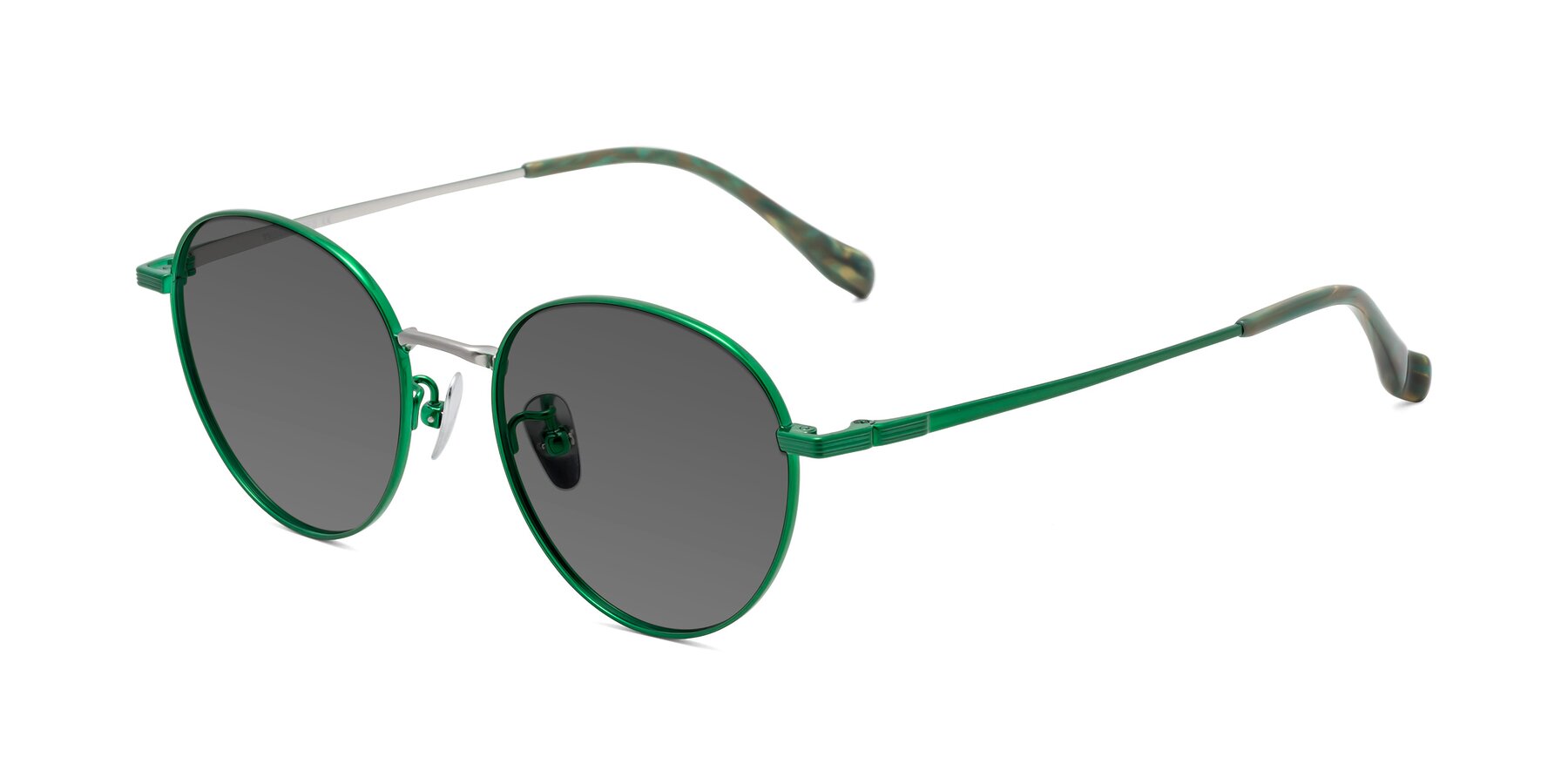 Angle of Sahala in Green-Sliver with Medium Gray Tinted Lenses