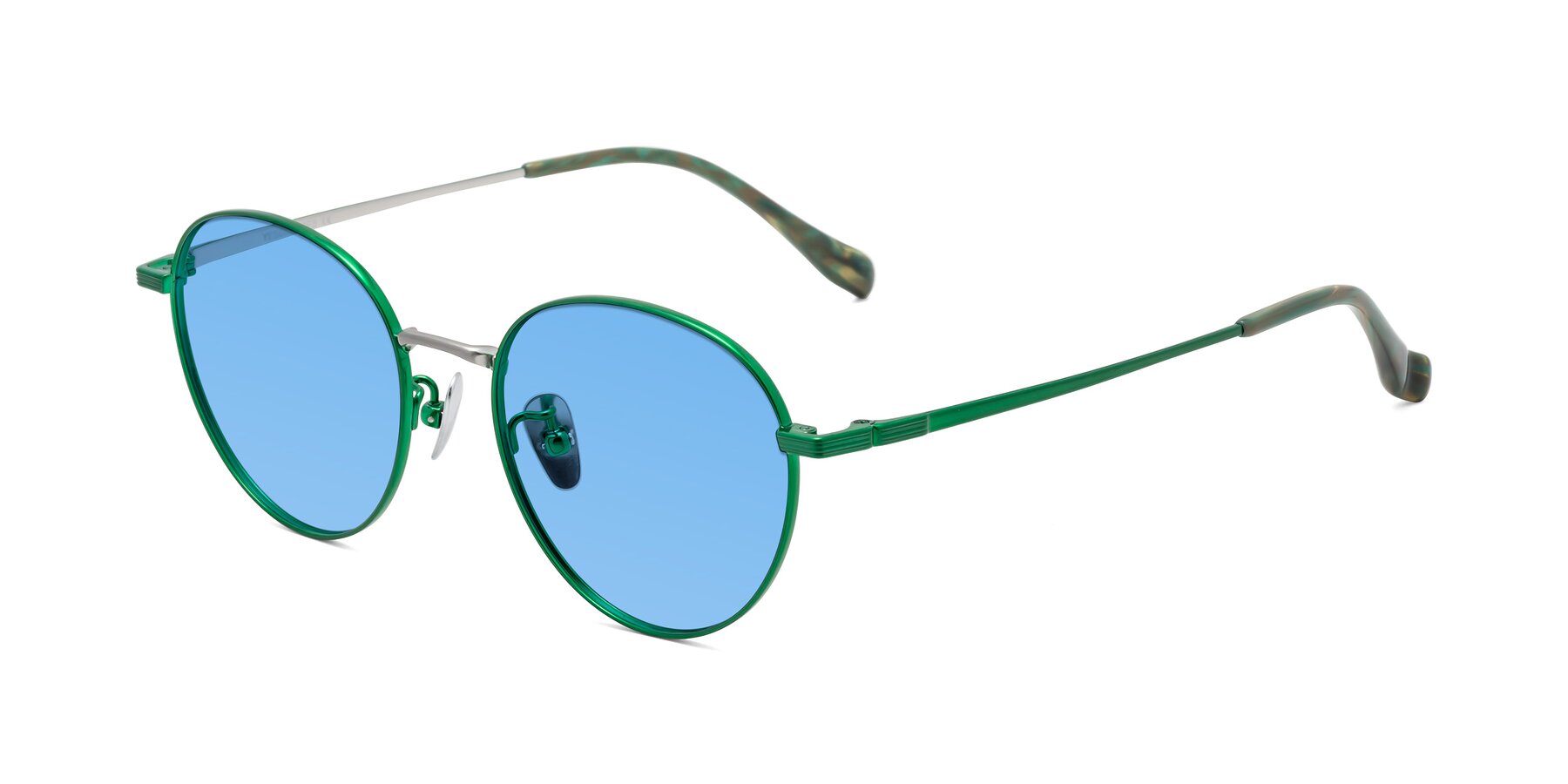 Angle of Sahala in Green-Sliver with Medium Blue Tinted Lenses