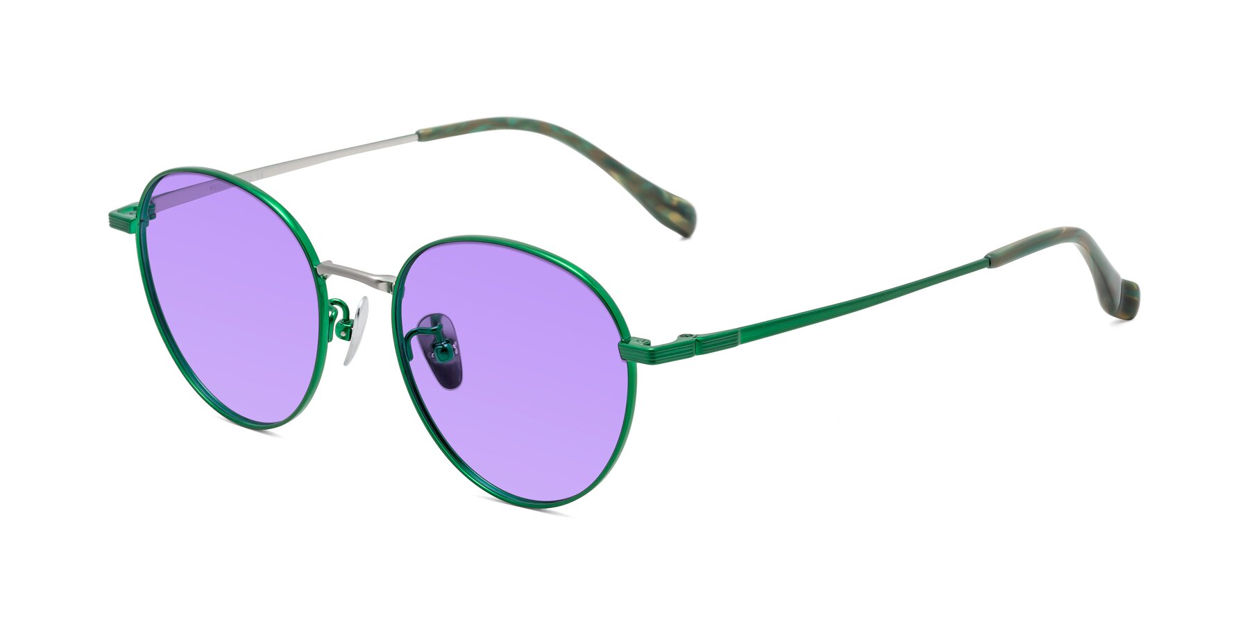 Angle of Sahala in Green-Sliver with Medium Purple Tinted Lenses