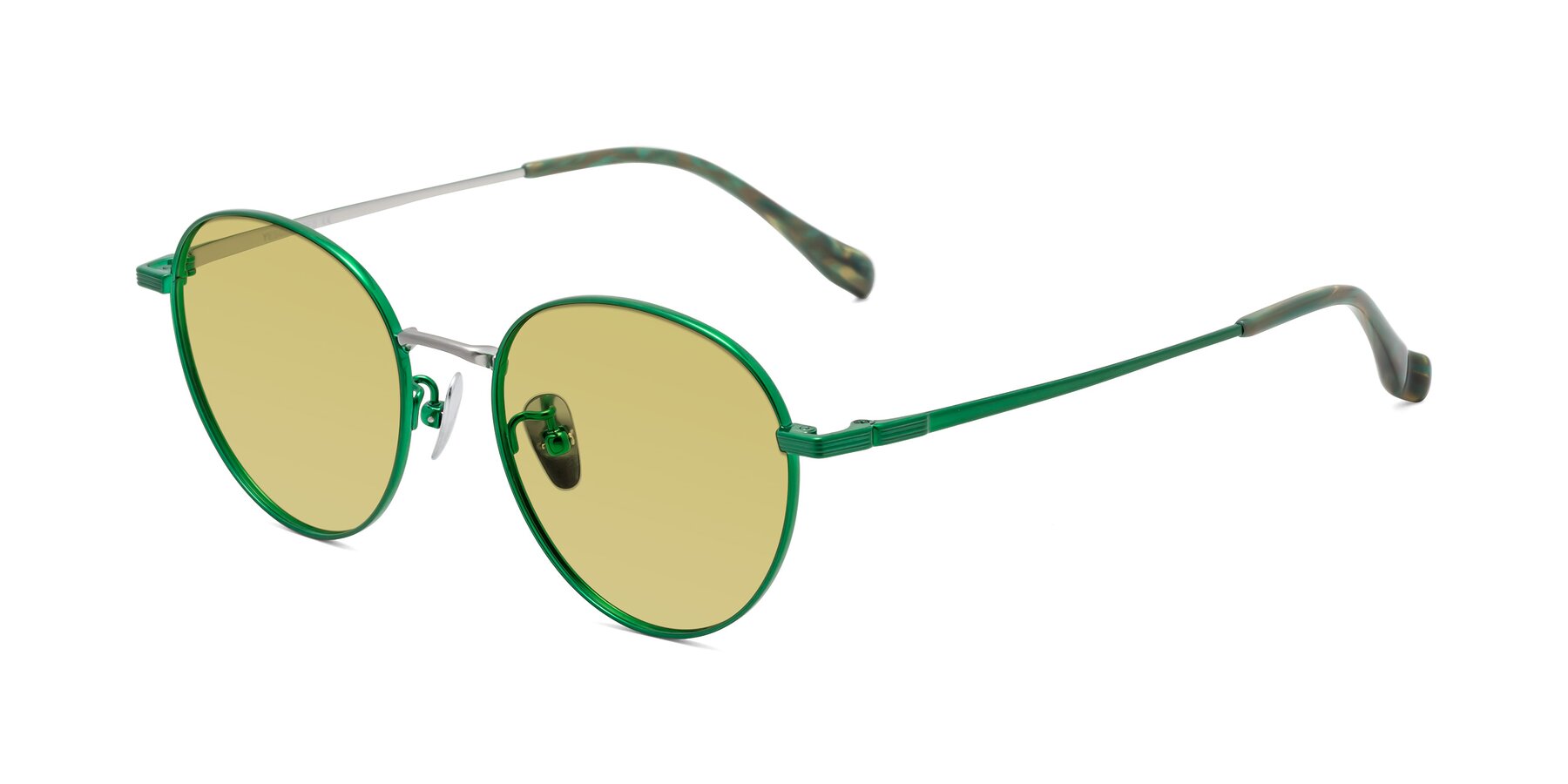 Angle of Sahala in Green-Sliver with Medium Champagne Tinted Lenses