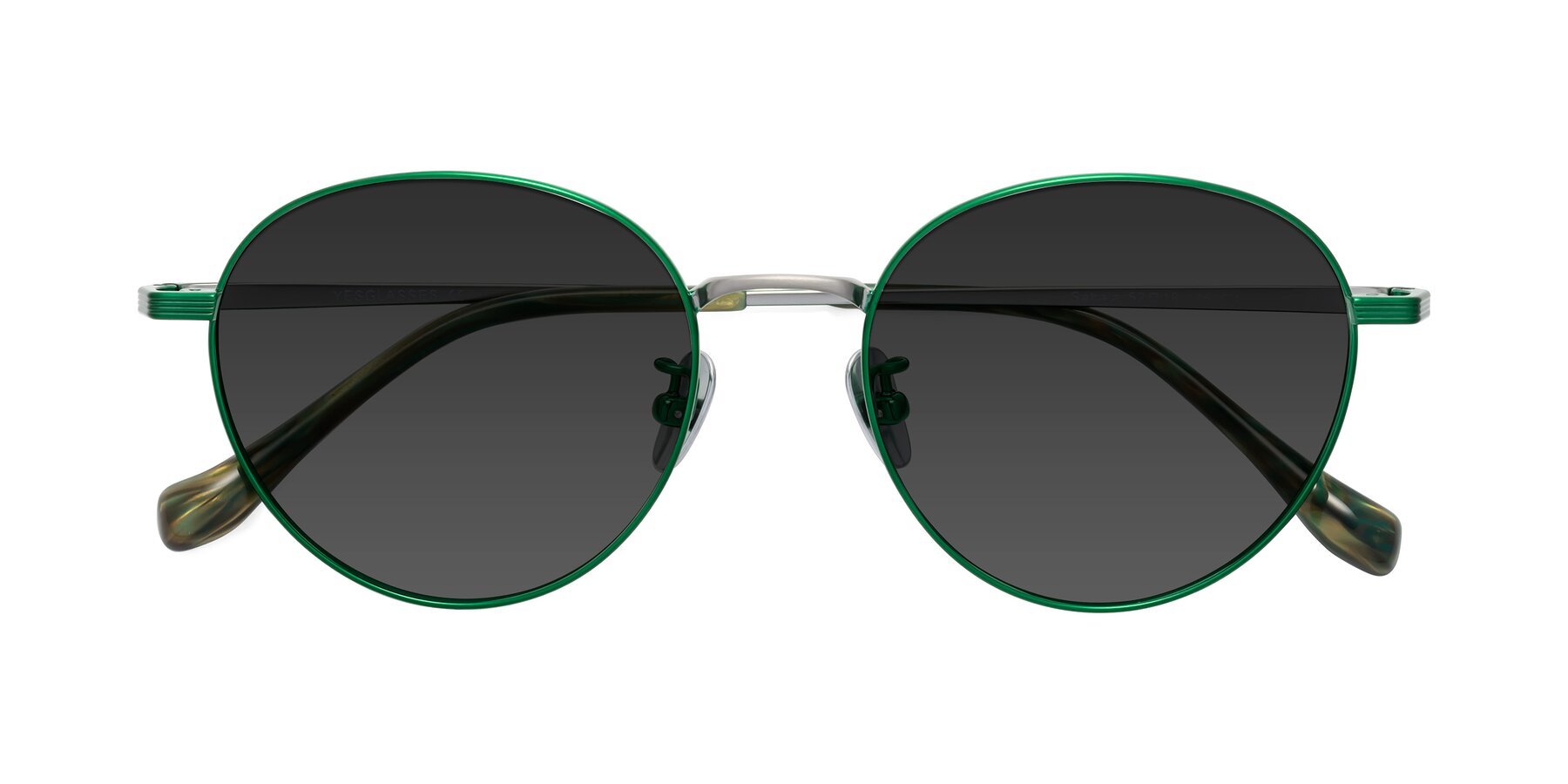 Folded Front of Sahala in Green-Sliver with Gray Tinted Lenses