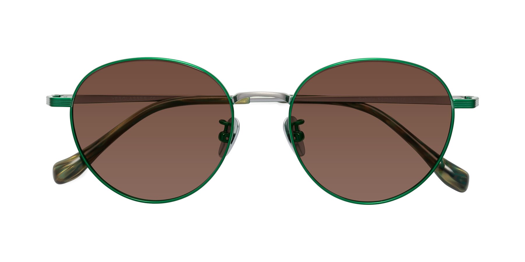 Folded Front of Sahala in Green-Sliver with Brown Tinted Lenses