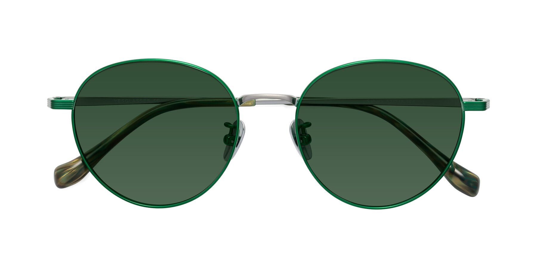 Folded Front of Sahala in Green-Sliver with Green Tinted Lenses