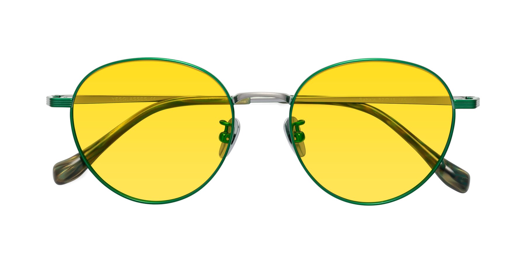 Folded Front of Sahala in Green-Sliver with Yellow Tinted Lenses