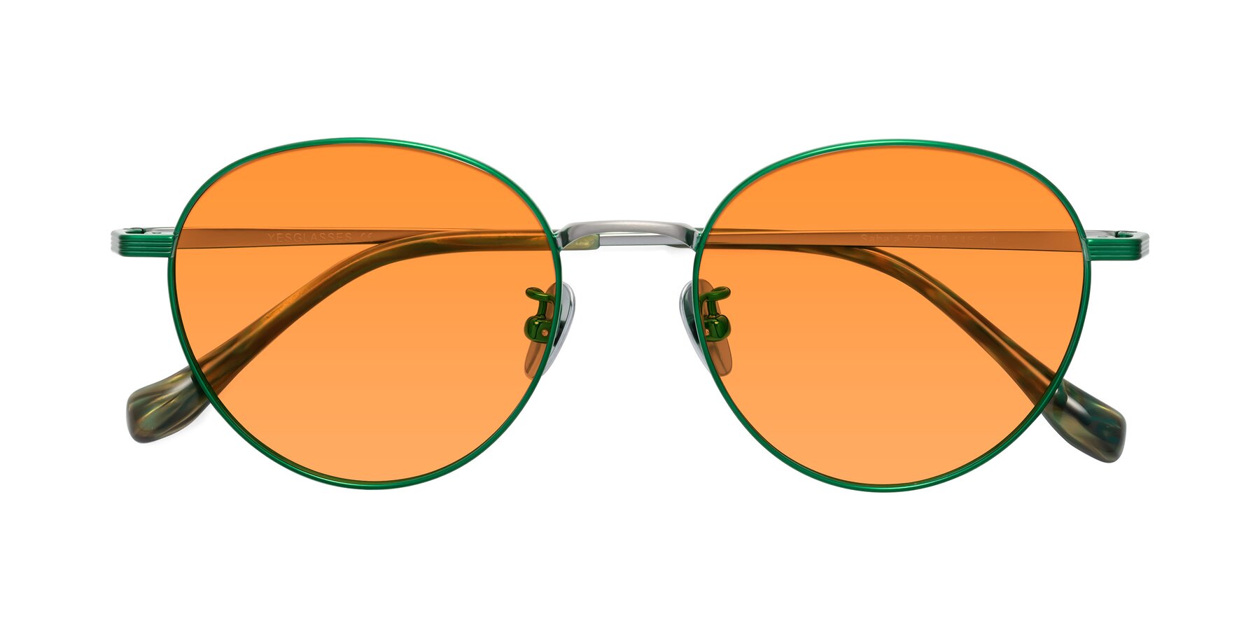 Folded Front of Sahala in Green-Sliver with Orange Tinted Lenses