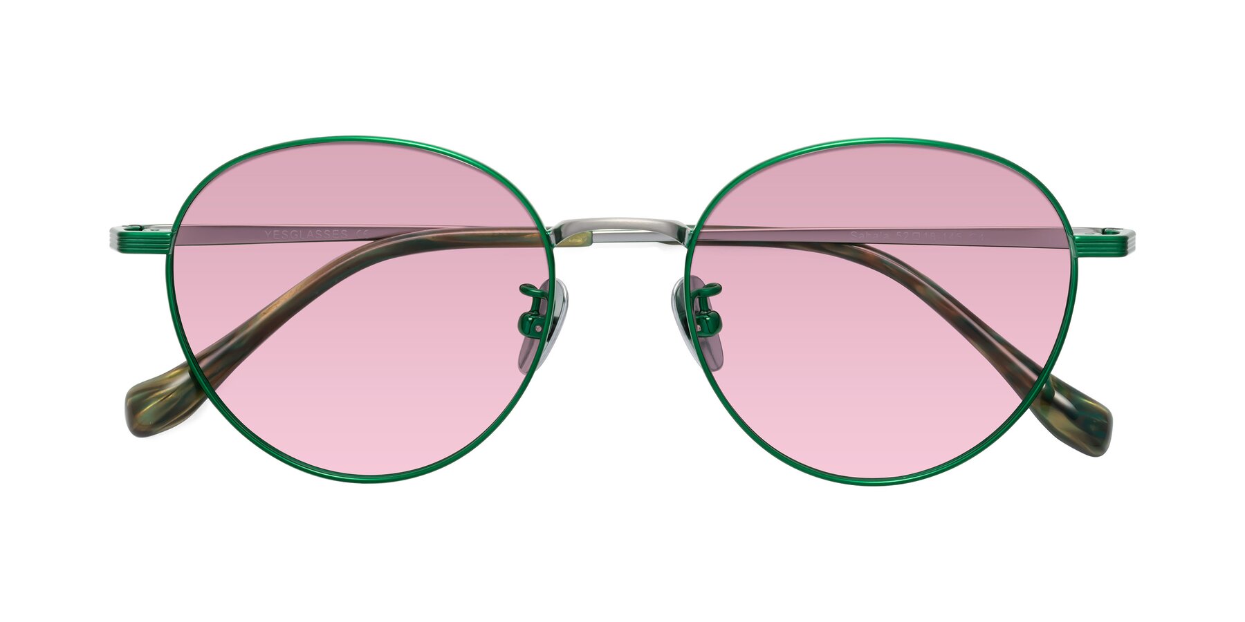 Folded Front of Sahala in Green-Sliver with Light Wine Tinted Lenses