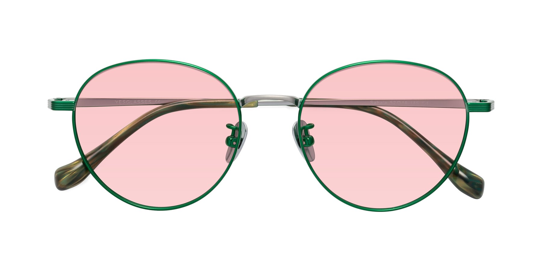 Folded Front of Sahala in Green-Sliver with Light Garnet Tinted Lenses