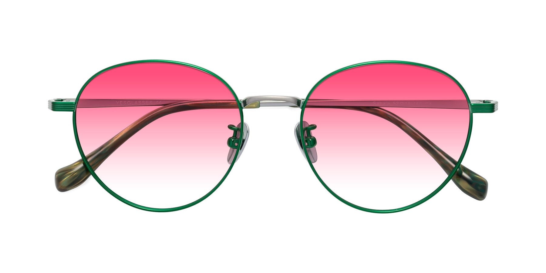 Folded Front of Sahala in Green-Sliver with Pink Gradient Lenses