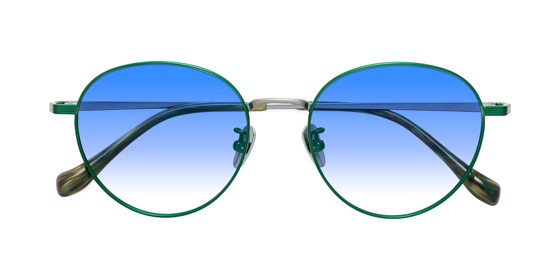 Folded Front of Sahala in Green-Sliver with Blue Gradient Lenses