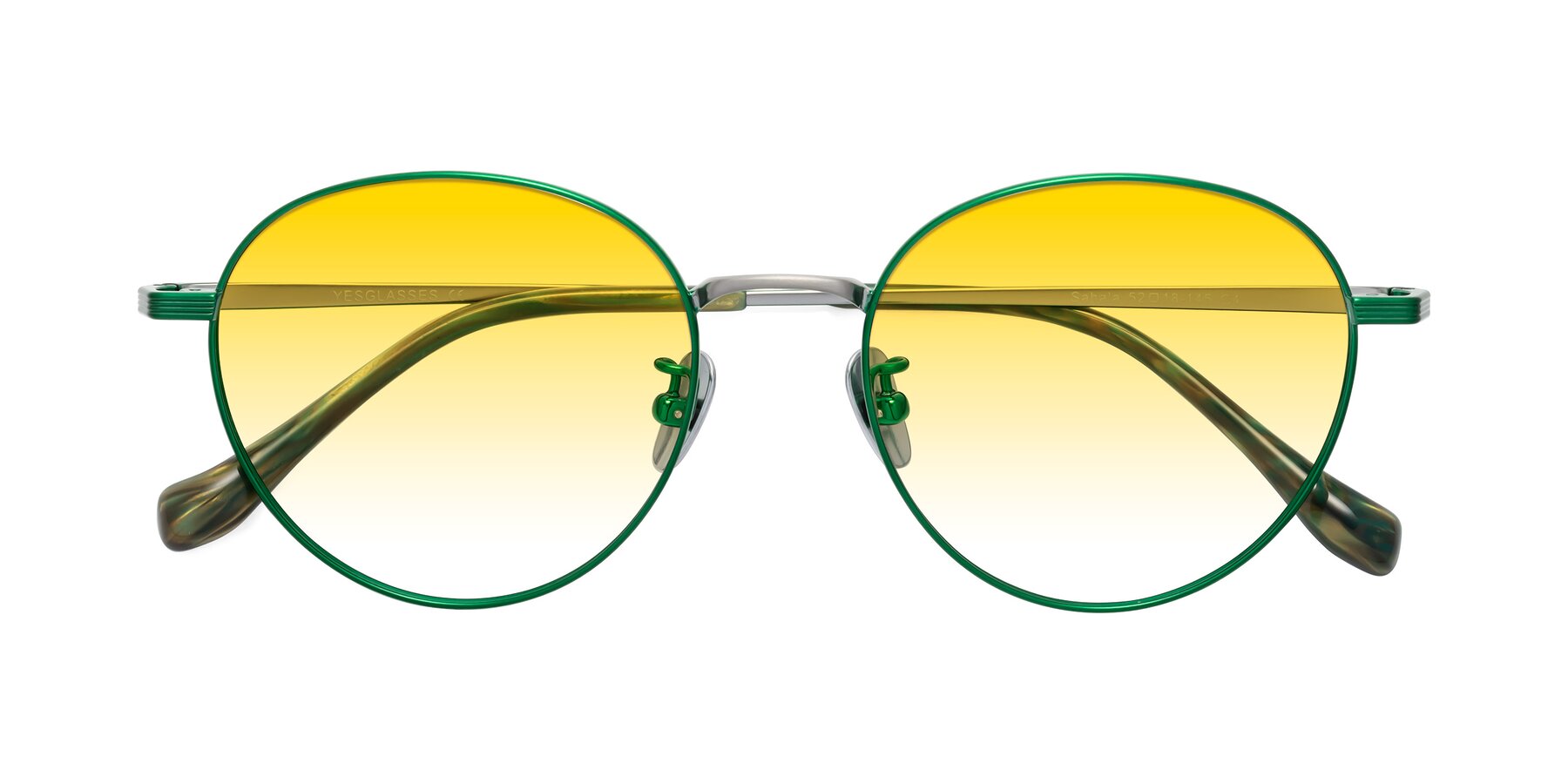 Folded Front of Sahala in Green-Sliver with Yellow Gradient Lenses