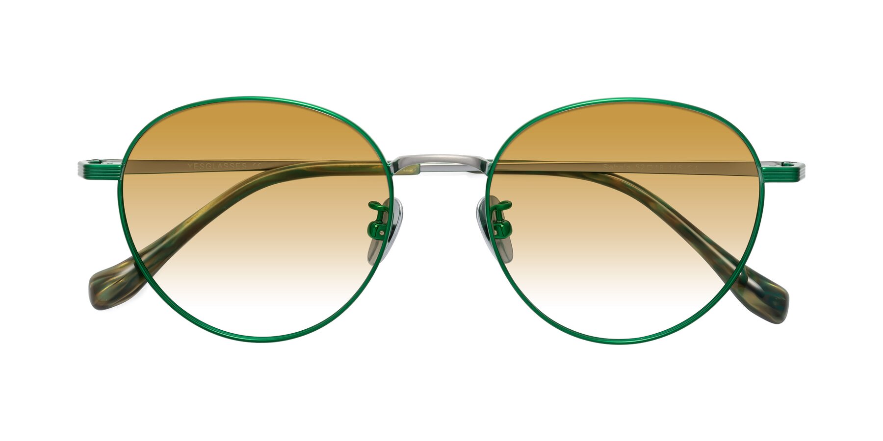 Folded Front of Sahala in Green-Sliver with Champagne Gradient Lenses