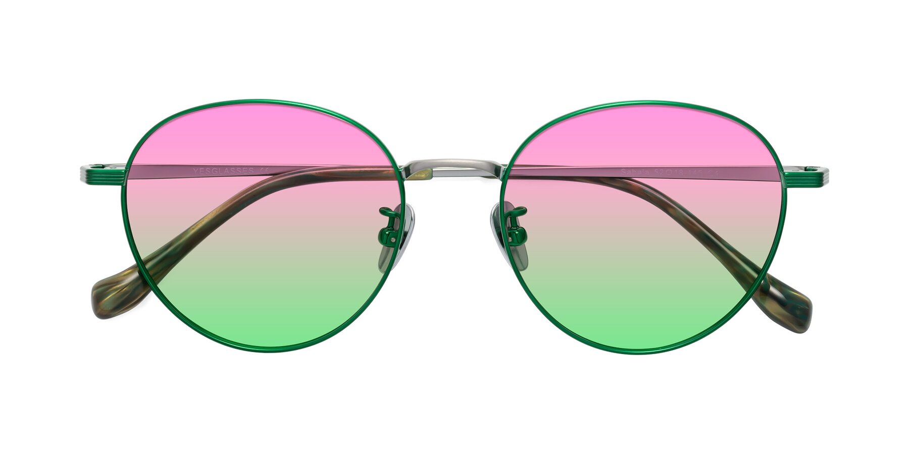 Folded Front of Sahala in Green-Sliver with Pink / Green Gradient Lenses