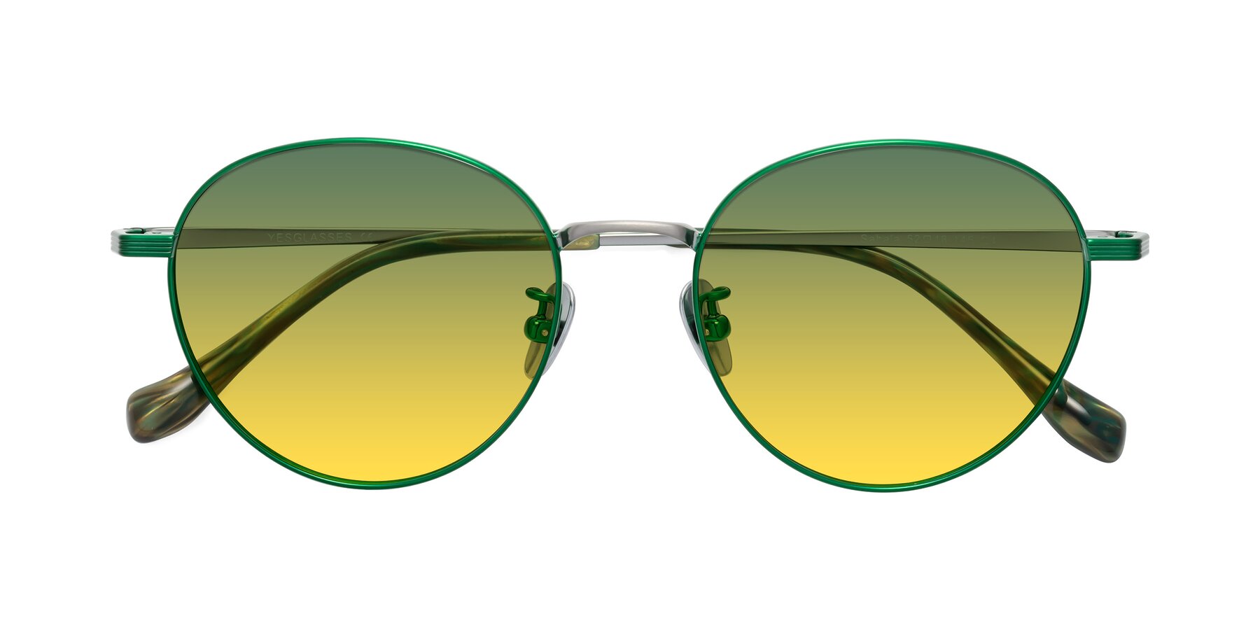 Folded Front of Sahala in Green-Sliver with Green / Yellow Gradient Lenses