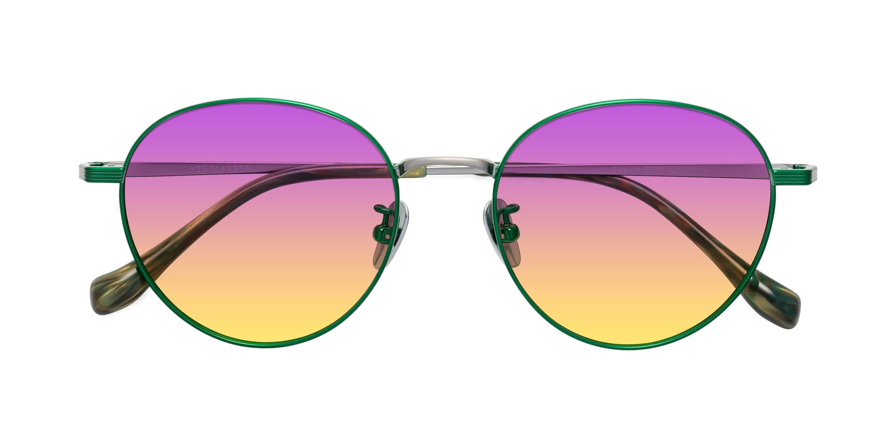 Folded Front of Sahala in Green-Sliver with Purple / Yellow Gradient Lenses