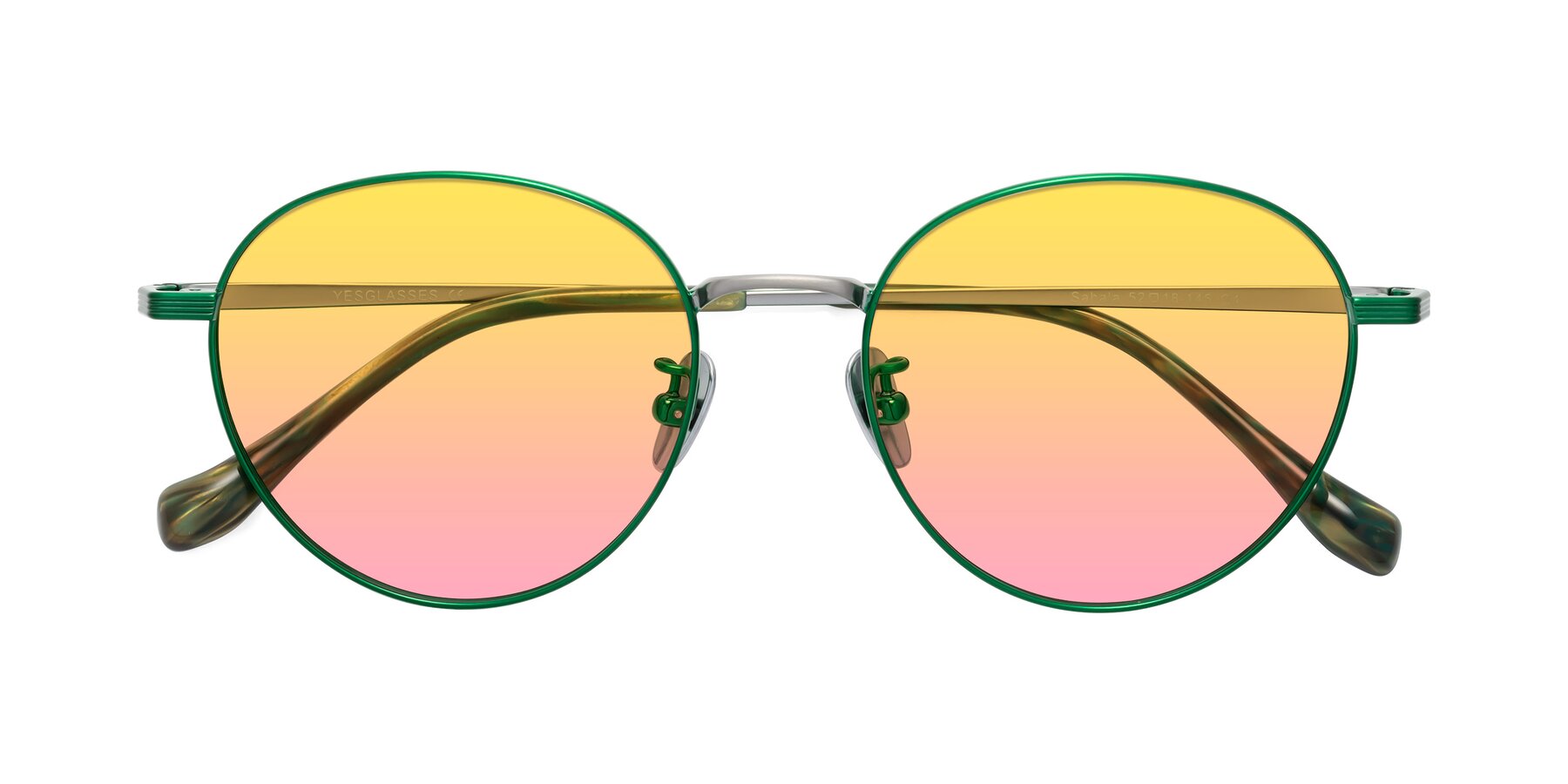 Folded Front of Sahala in Green-Sliver with Yellow / Pink Gradient Lenses