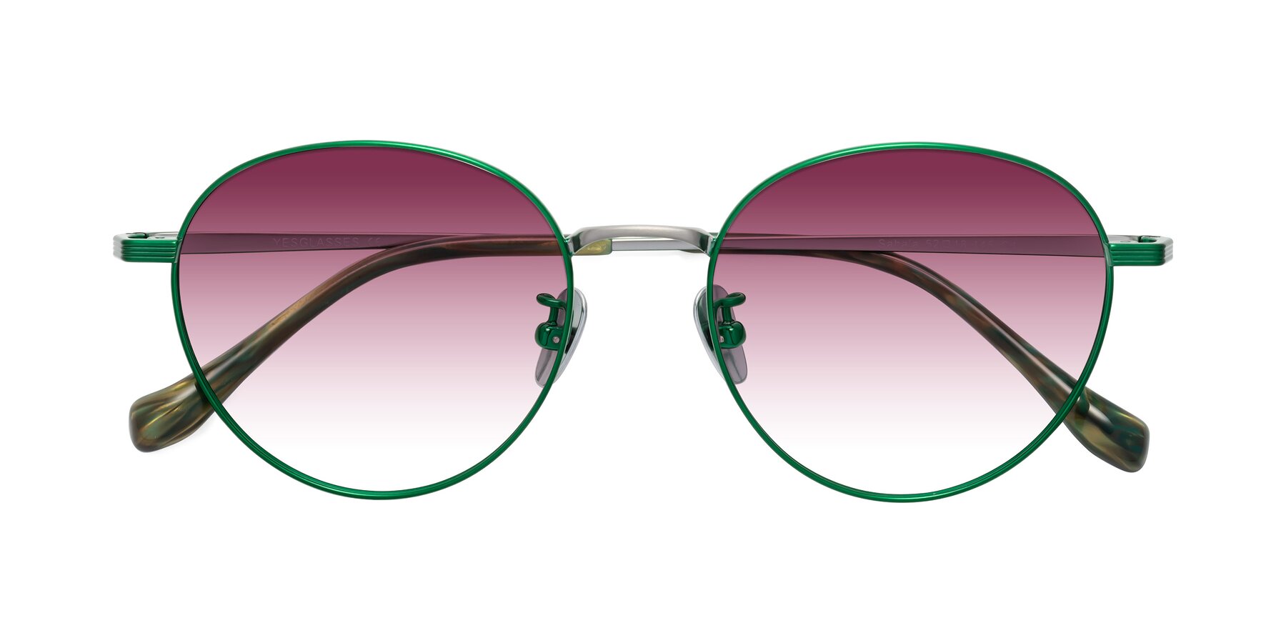 Folded Front of Sahala in Green-Sliver with Wine Gradient Lenses