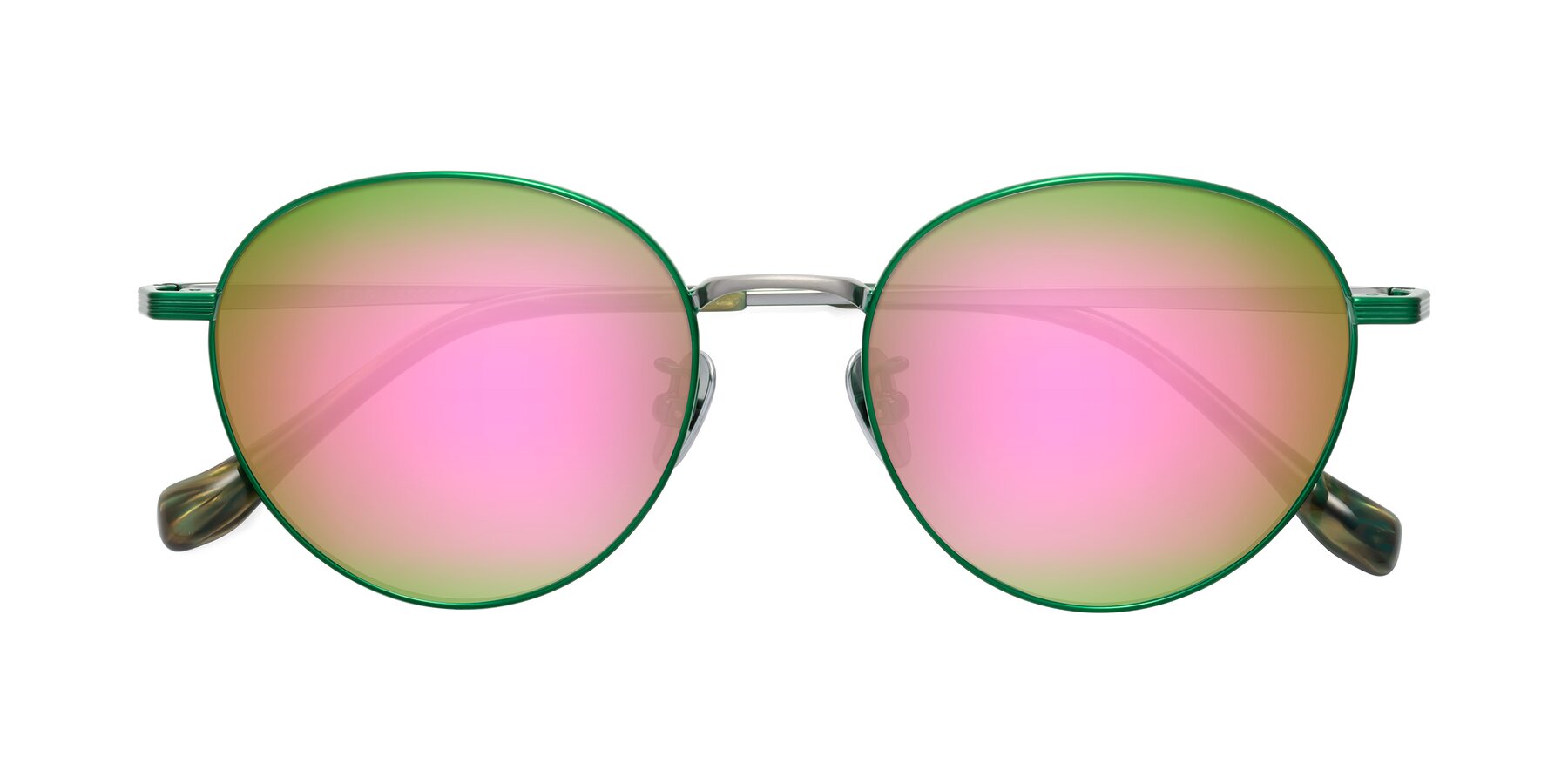 Folded Front of Sahala in Green-Sliver with Pink Mirrored Lenses