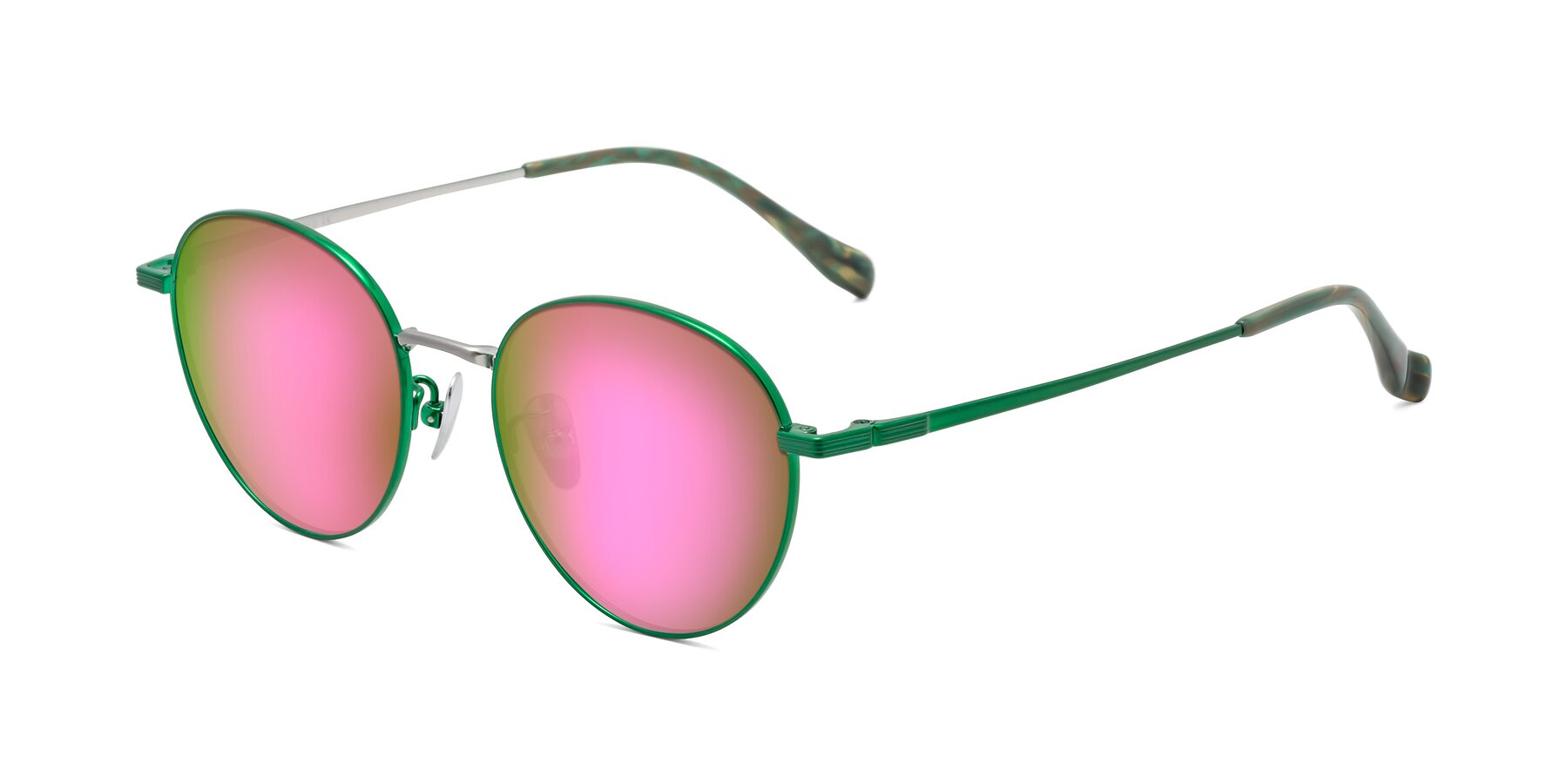 Angle of Sahala in Green-Sliver with Pink Mirrored Lenses