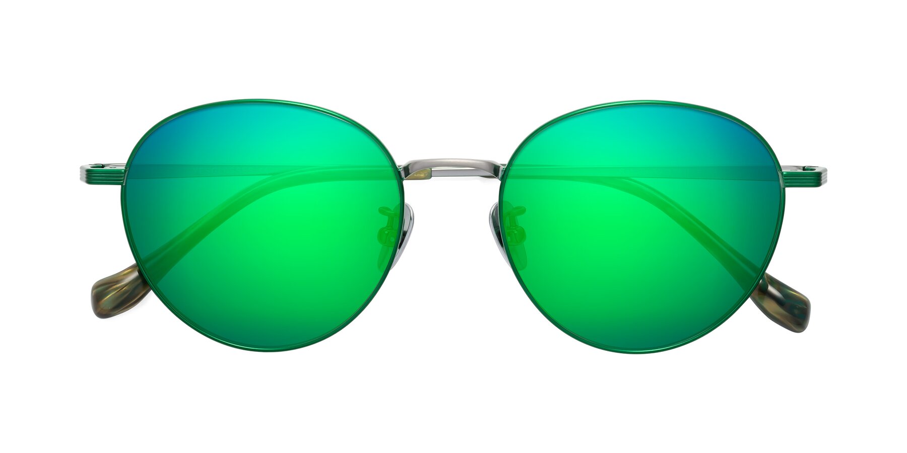 Folded Front of Sahala in Green-Sliver with Green Mirrored Lenses